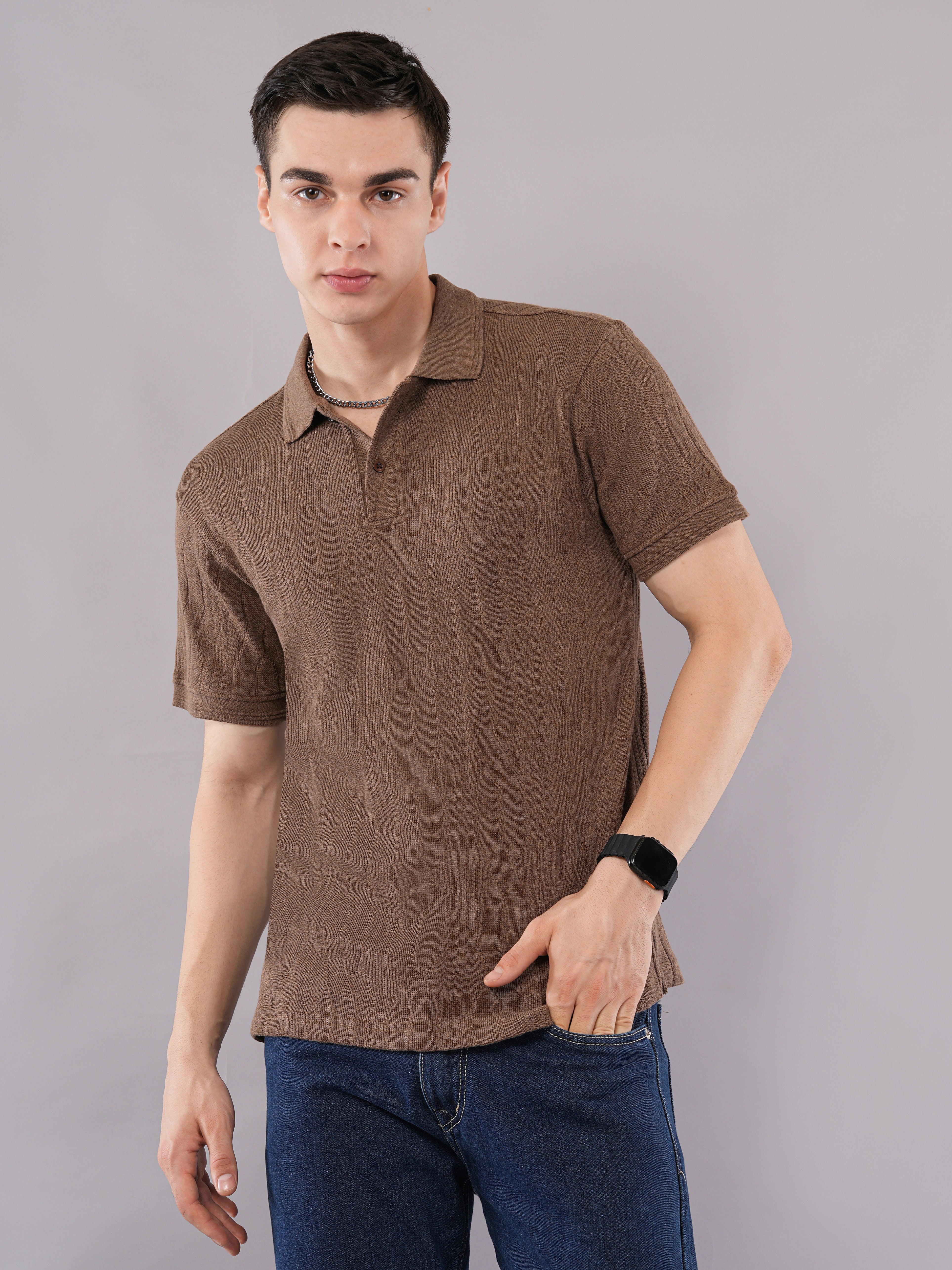 Mocha Textured Polo T-Shirt