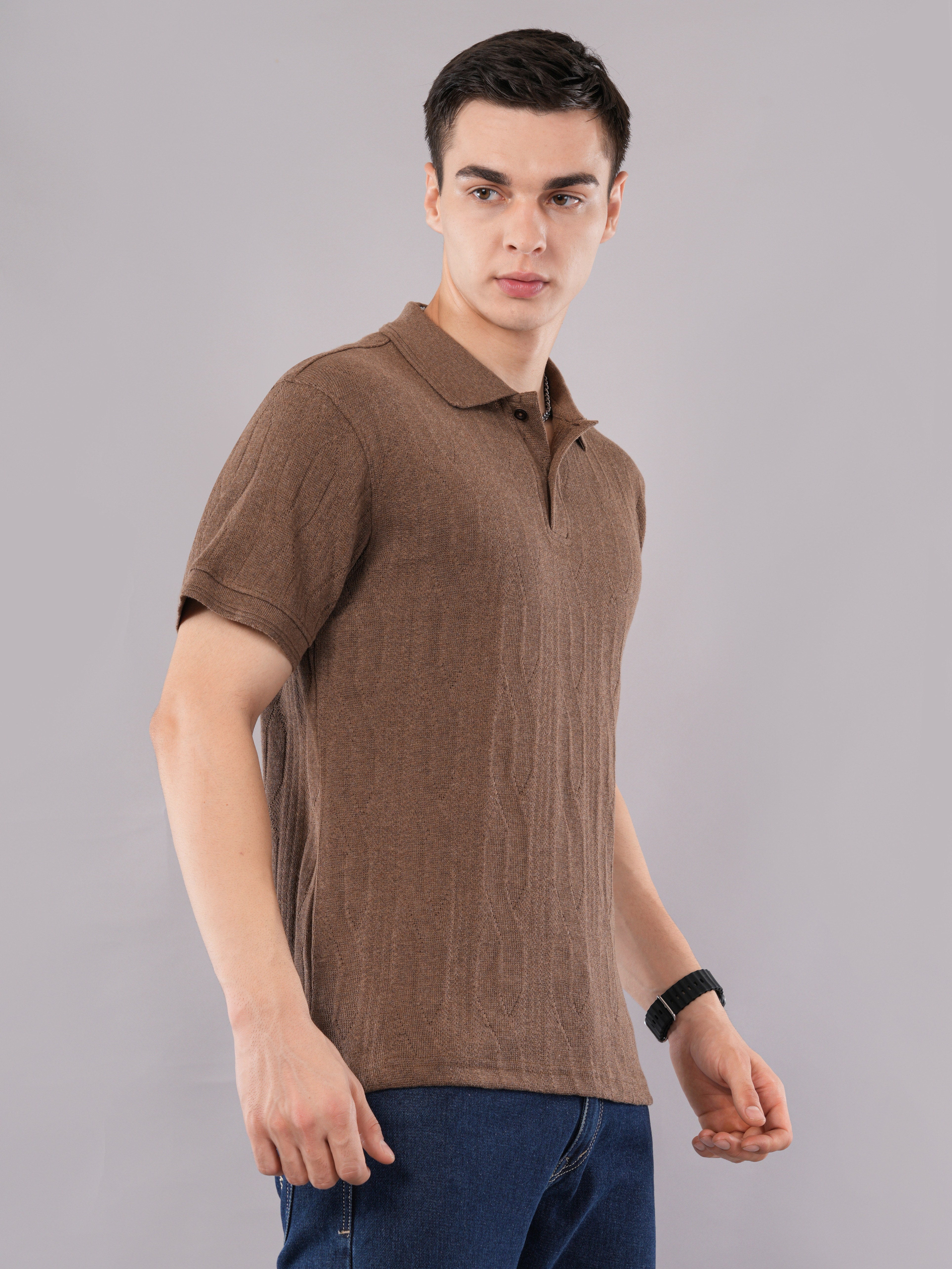 Mocha Textured Polo T-Shirt