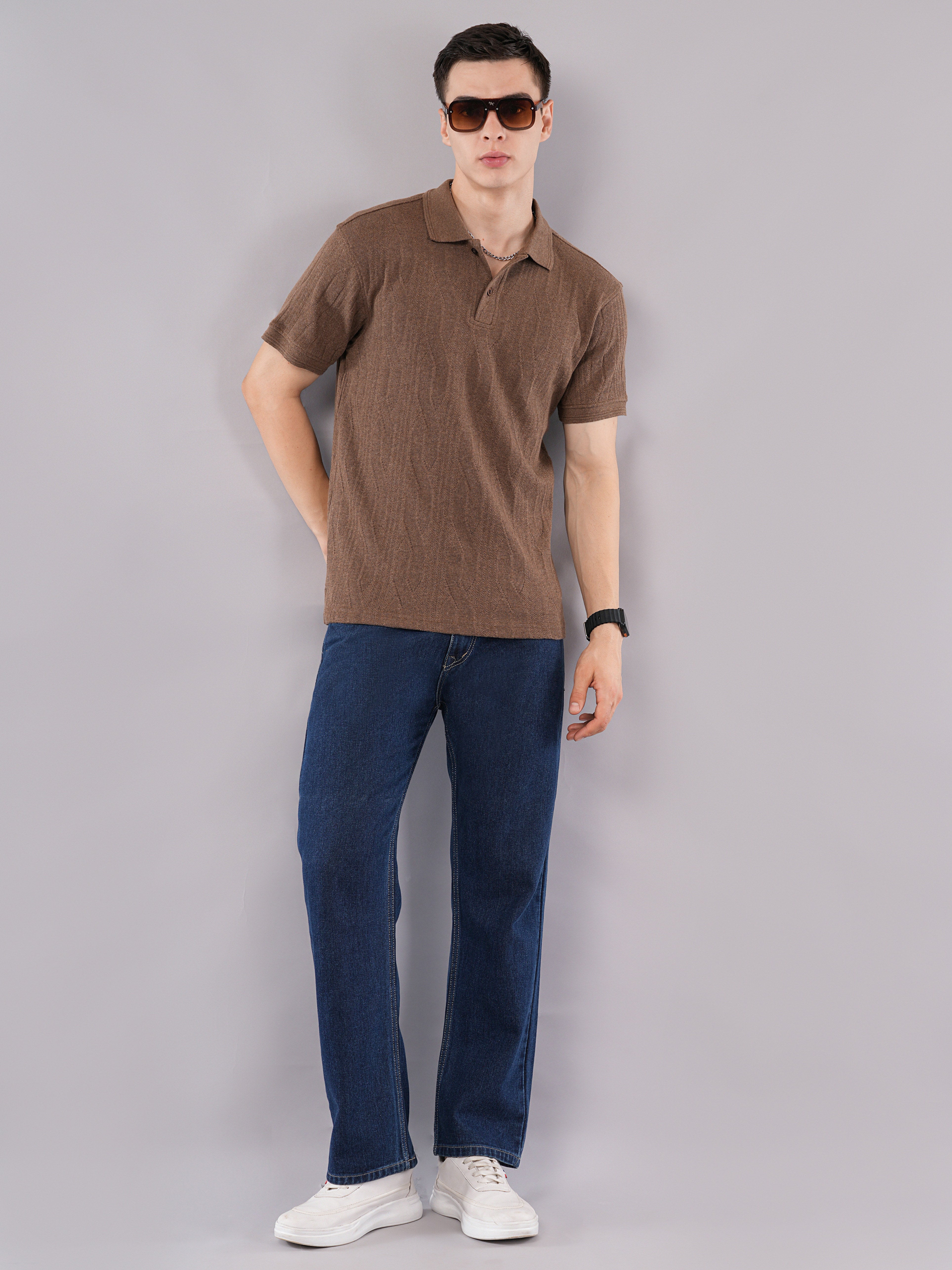Mocha Textured Polo T-Shirt