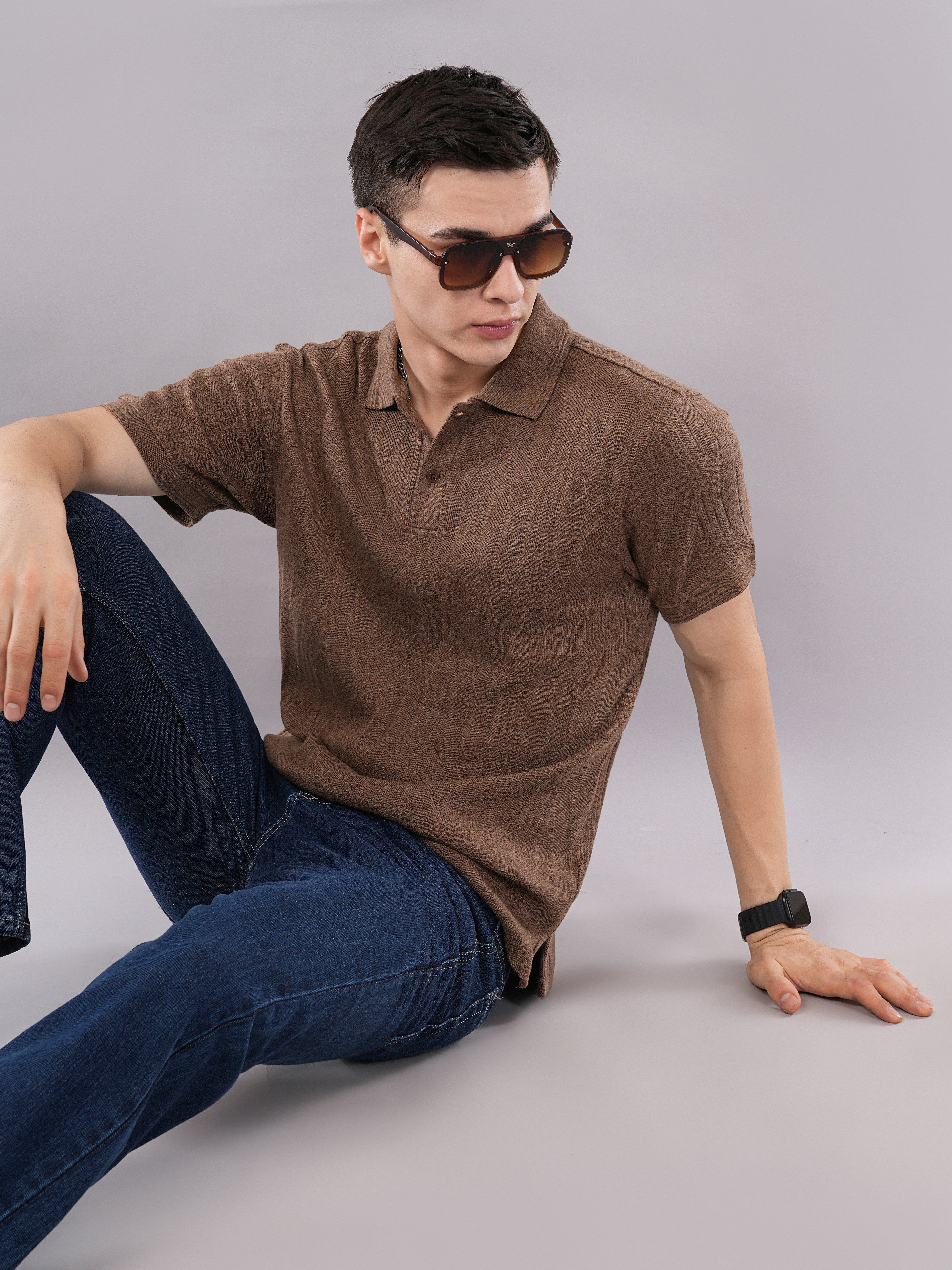 Mocha Textured Polo T-Shirt