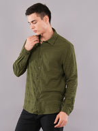Olive Geometric-Texture Shirt