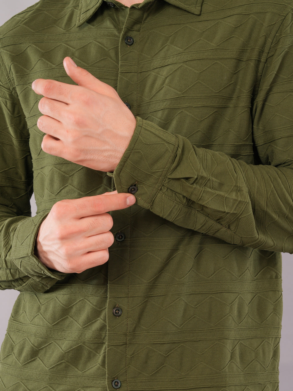 Olive Geometric-Texture Shirt