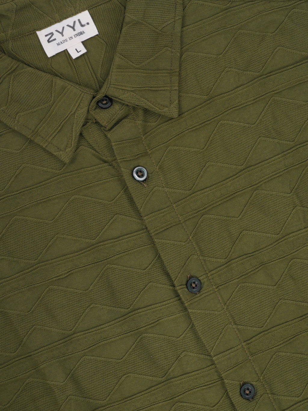 Olive Geometric-Texture Shirt