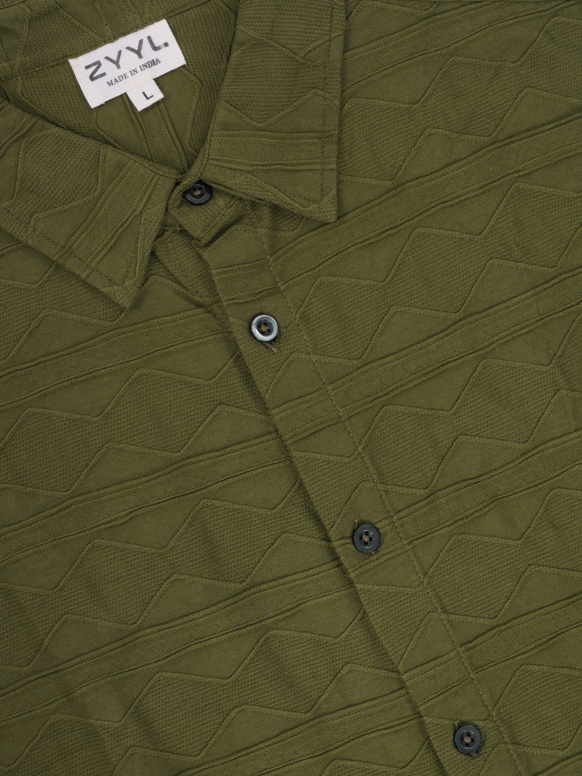 Olive Geometric-Texture Shirt