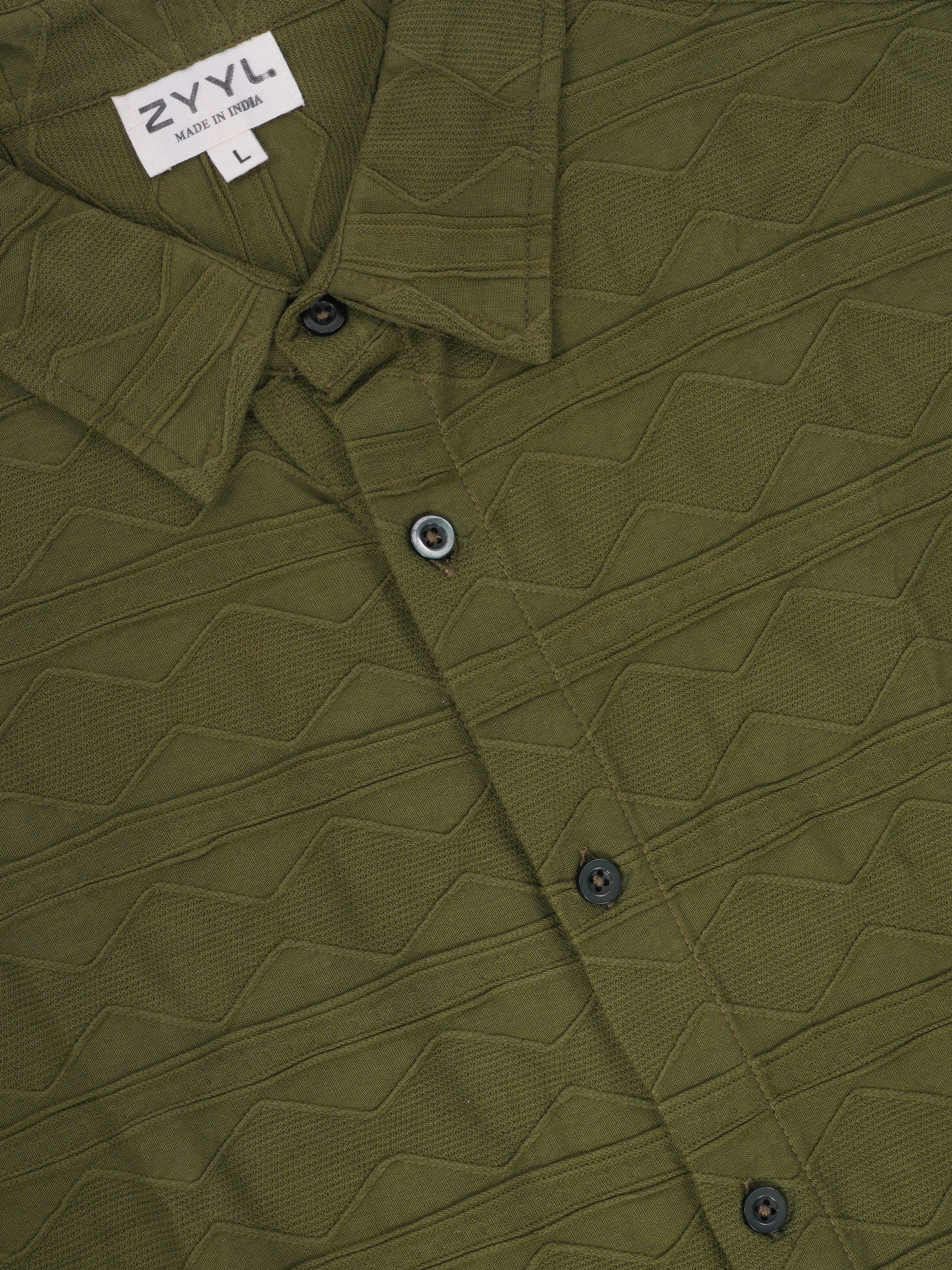 Olive Geometric-Texture Shirt