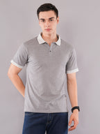 Silver Grey Micro-Pattern Polo T-Shirt