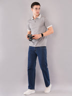 Silver Grey Micro-Pattern Polo T-Shirt