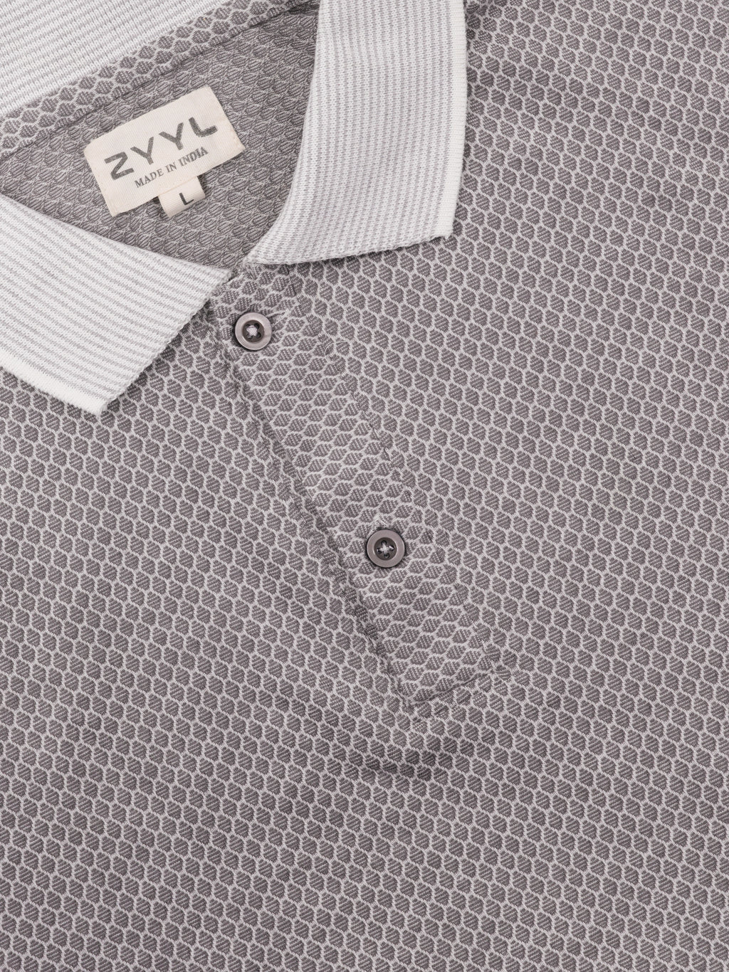 Silver Grey Micro-Pattern Polo T-Shirt