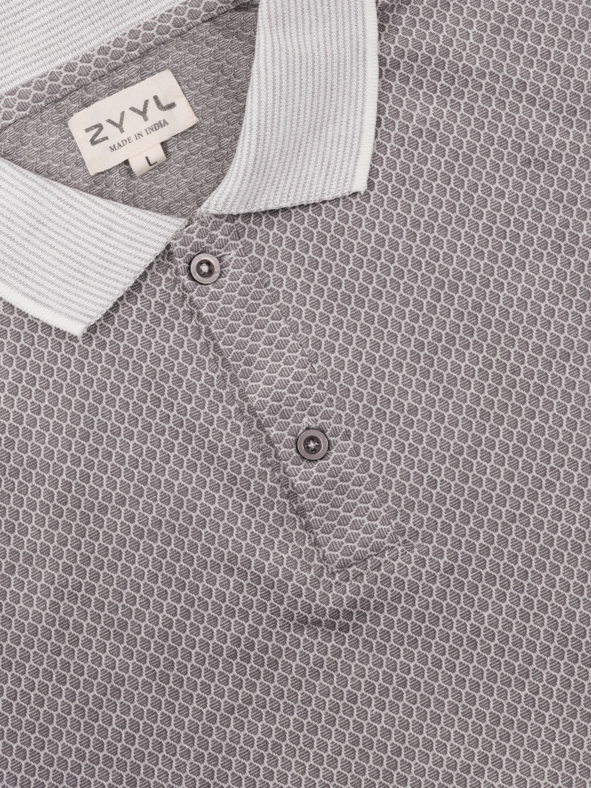 Silver Grey Micro-Pattern Polo T-Shirt