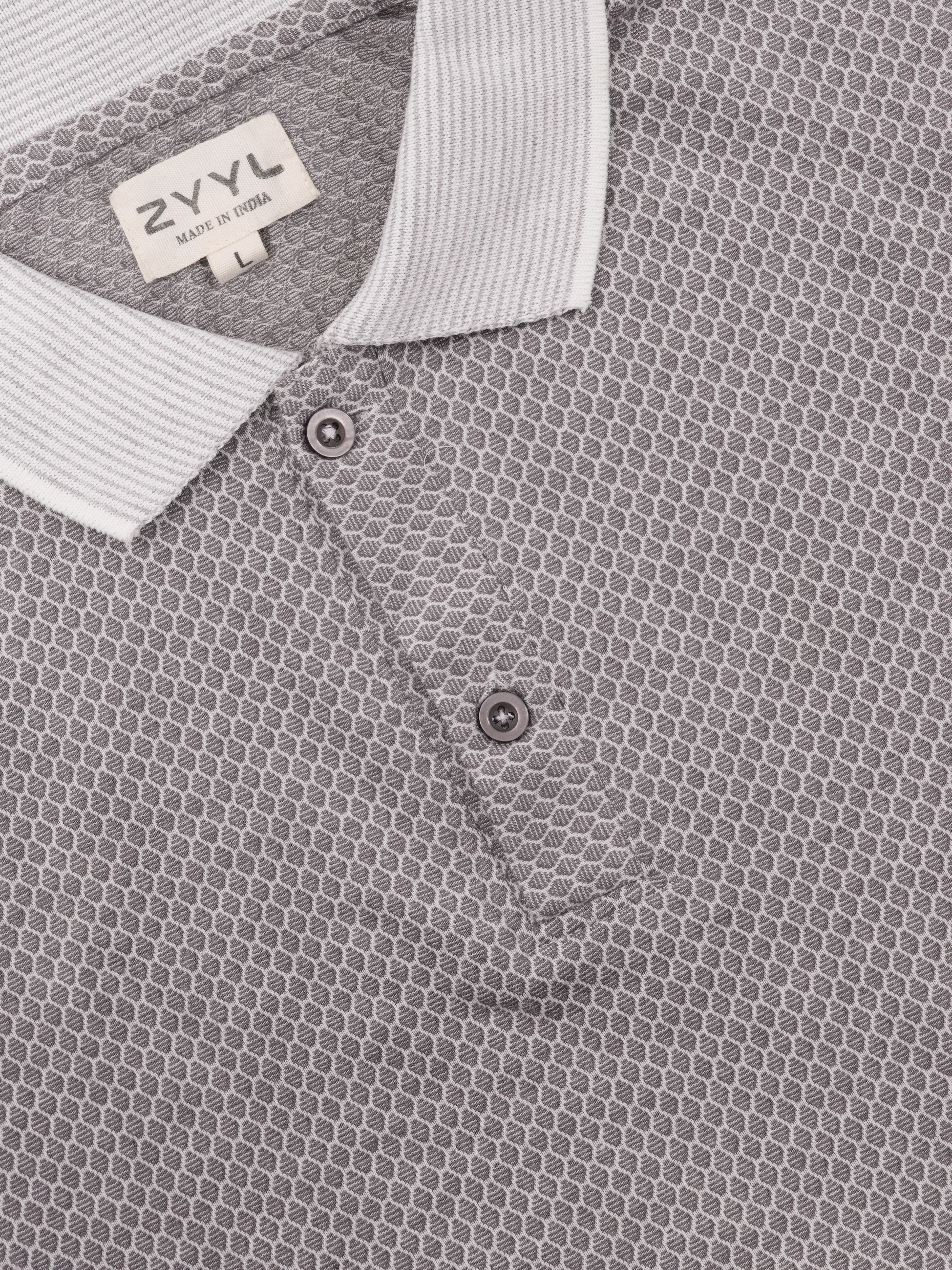 Silver Grey Micro-Pattern Polo T-Shirt