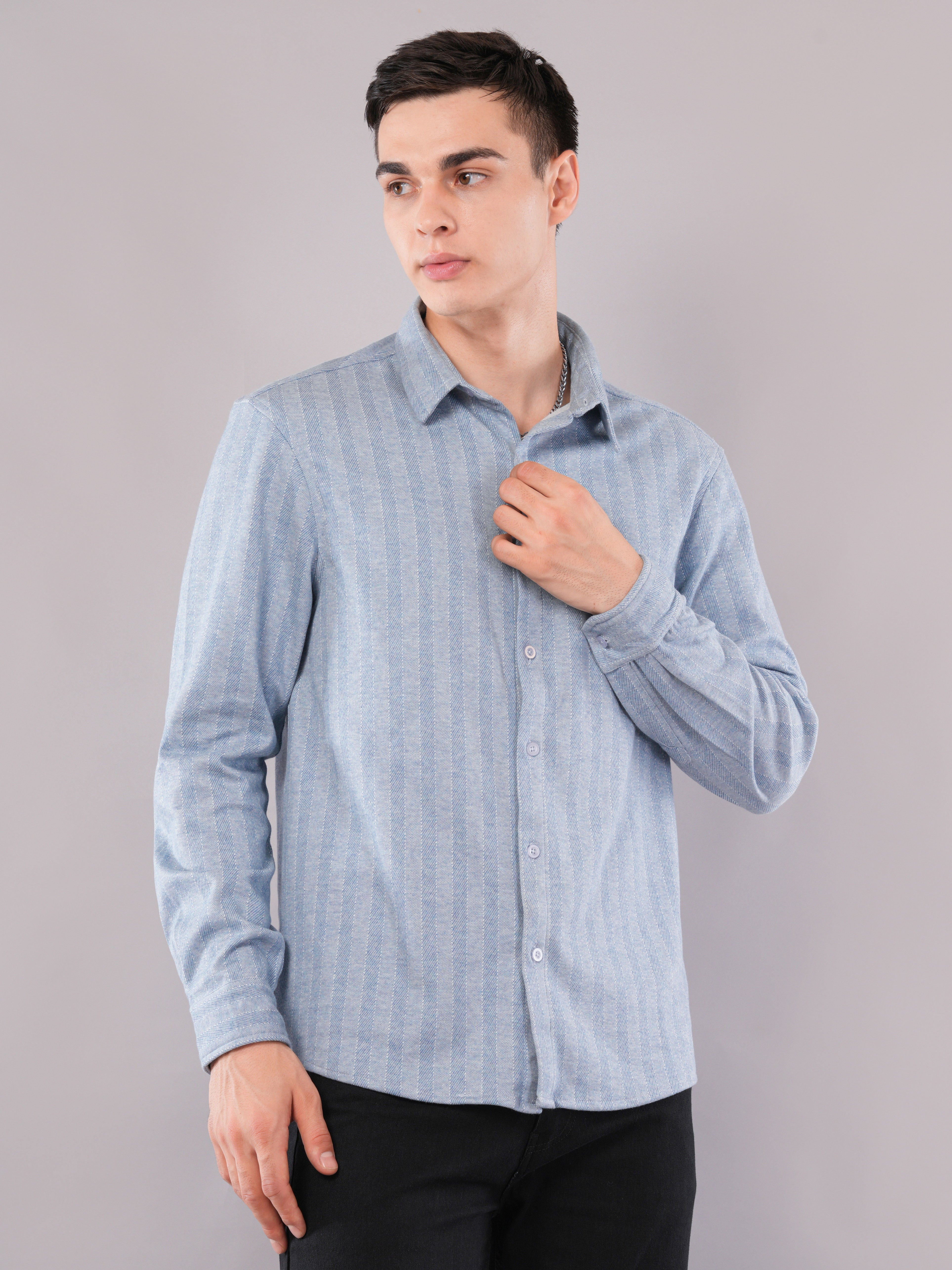 Sky Blue Vertical-Texture Shirt