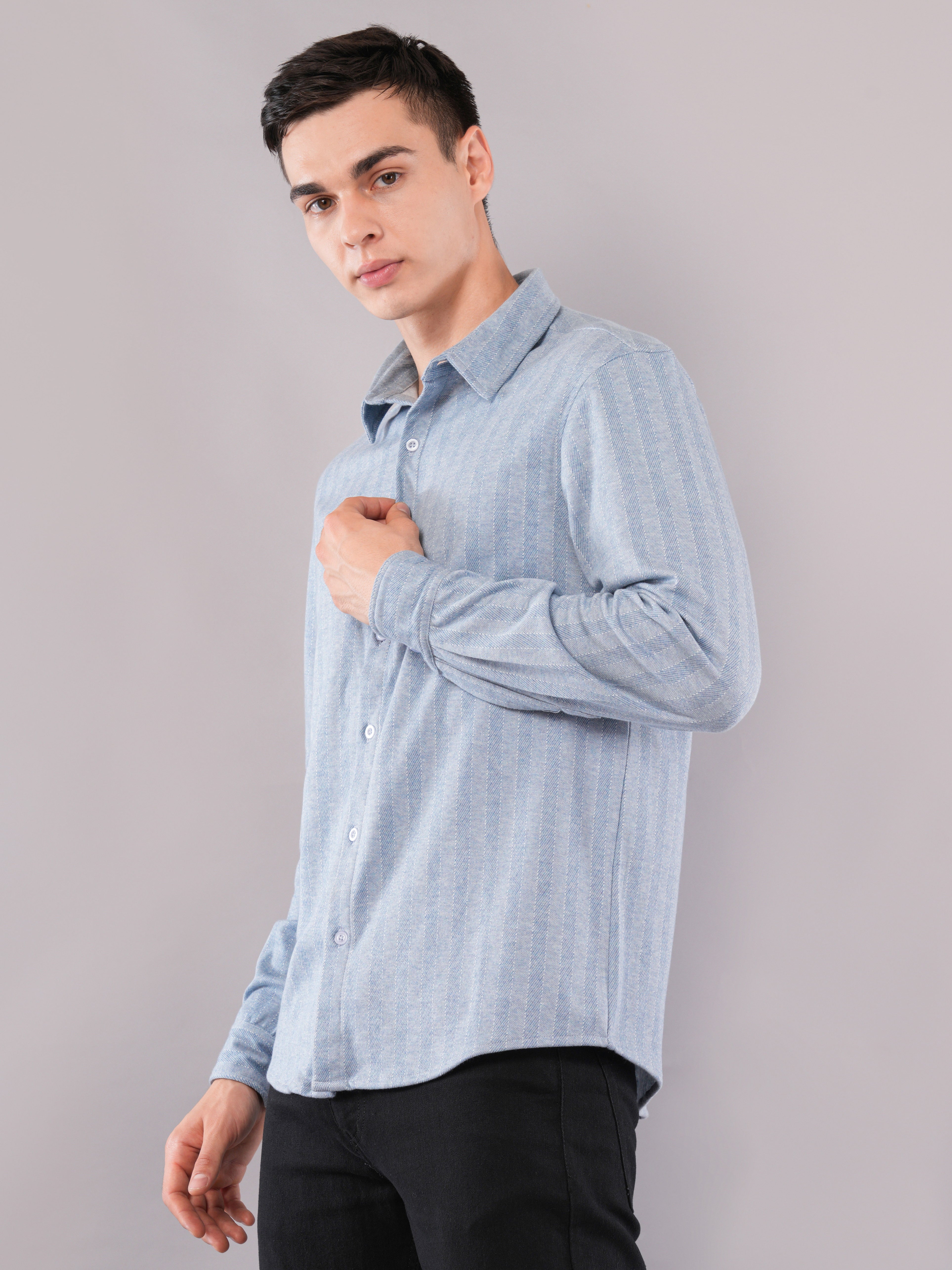 Sky Blue Vertical-Texture Shirt