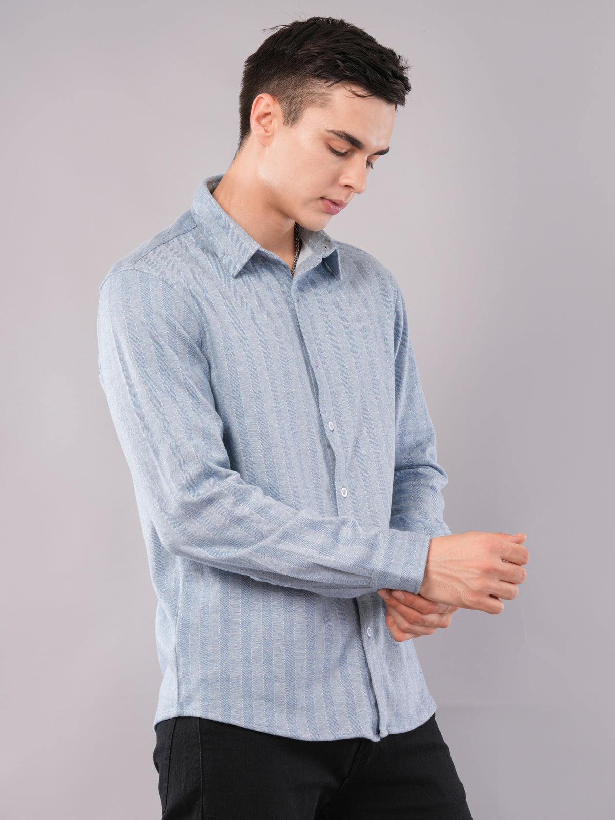 Sky Blue Vertical-Texture Shirt