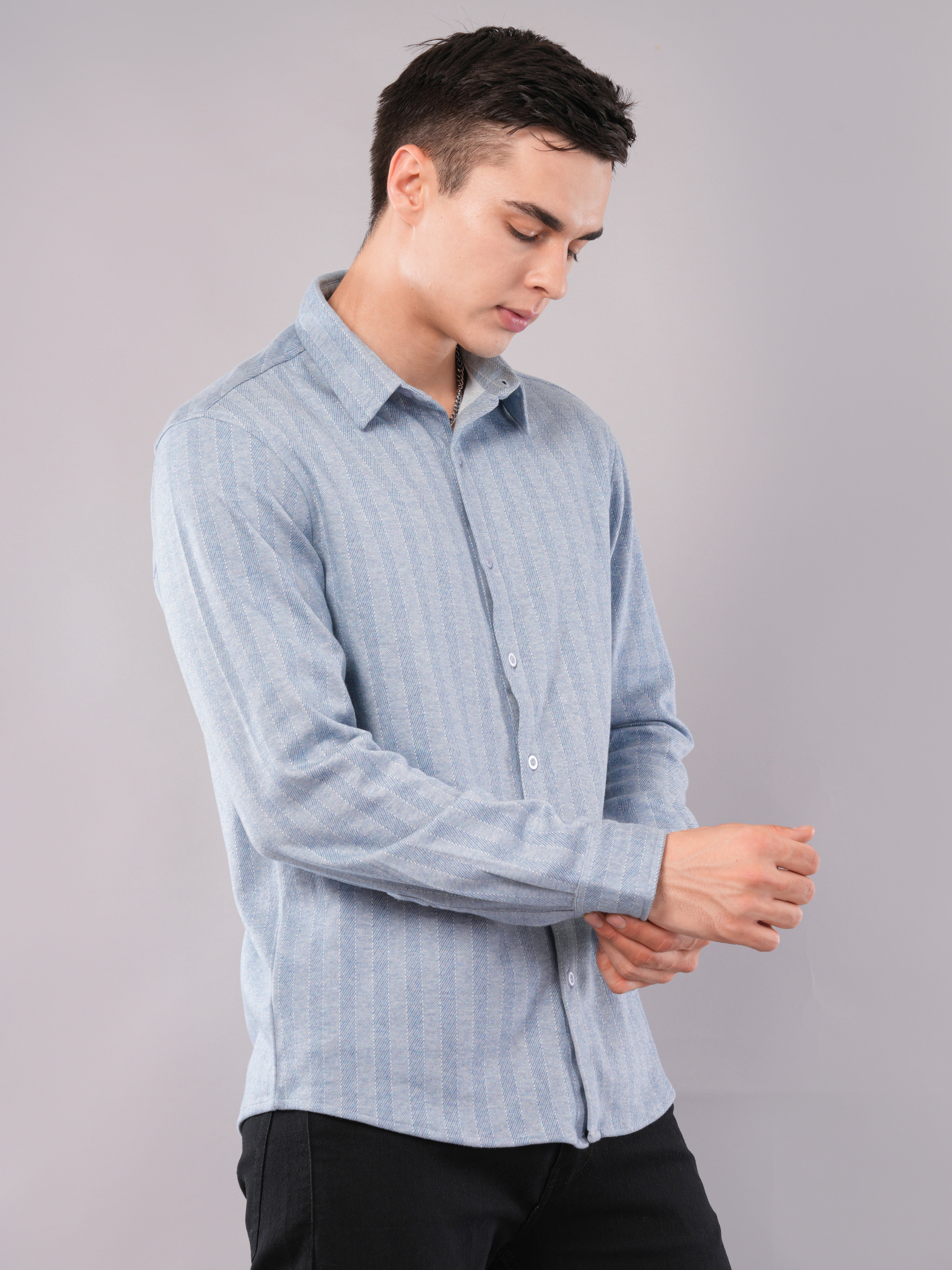 Sky Blue Vertical-Texture Shirt