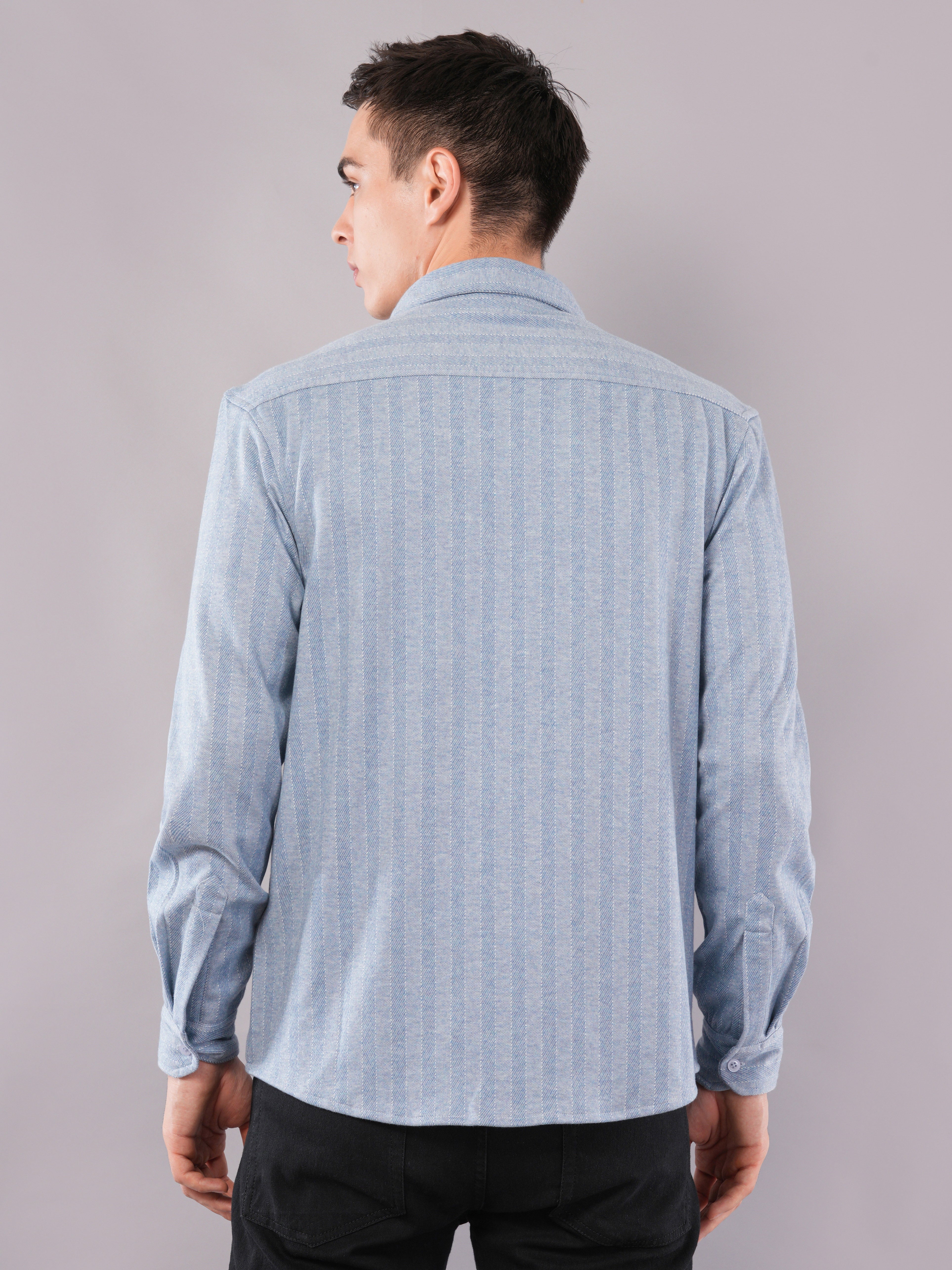 Sky Blue Vertical-Texture Shirt