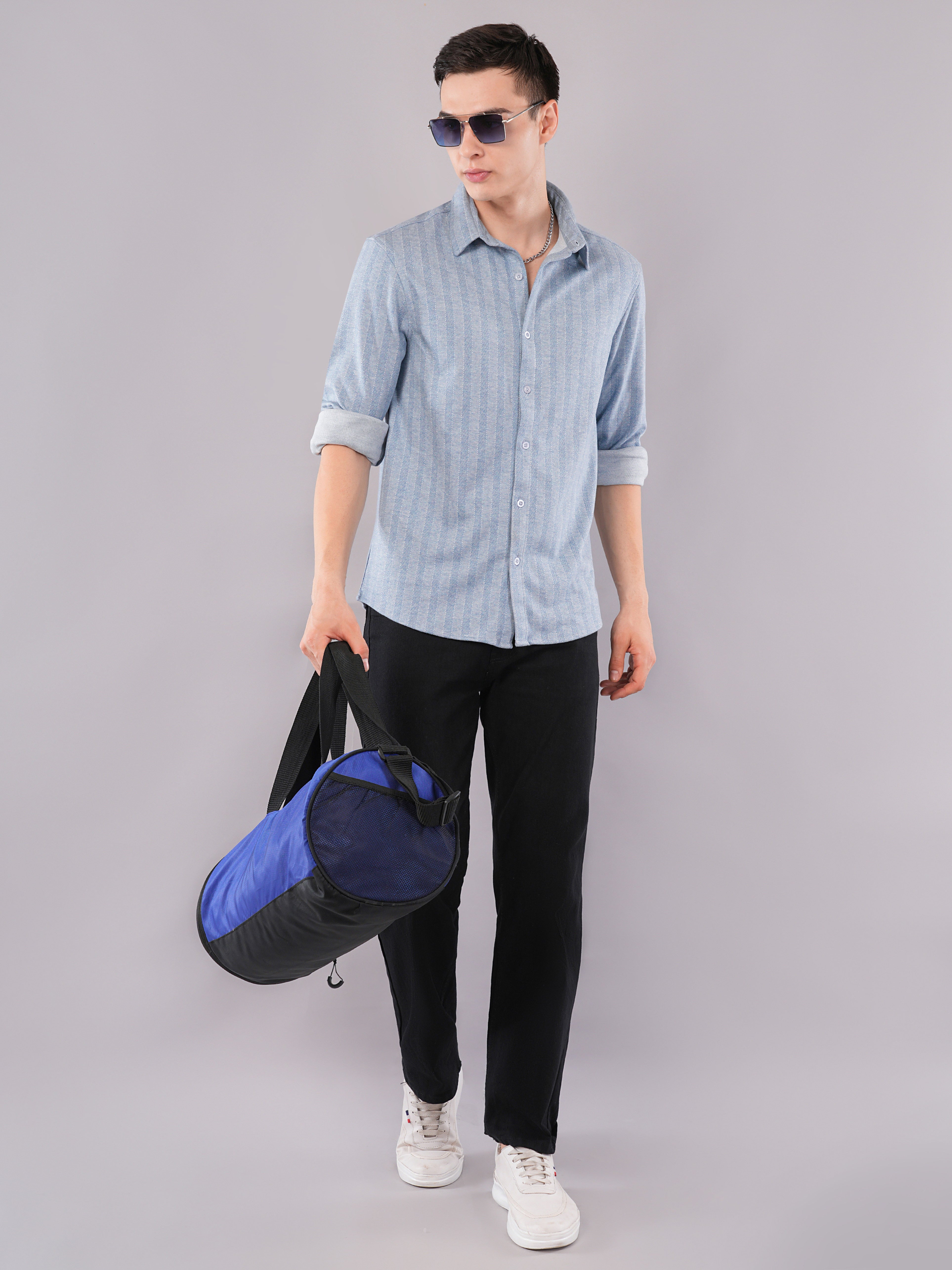 Sky Blue Vertical-Texture Shirt