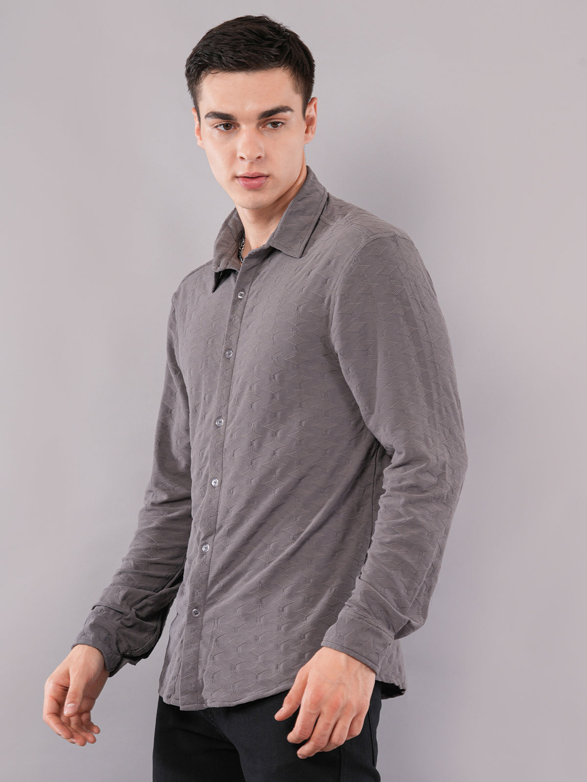 Slate Grey Crinkle-Texture Shirt