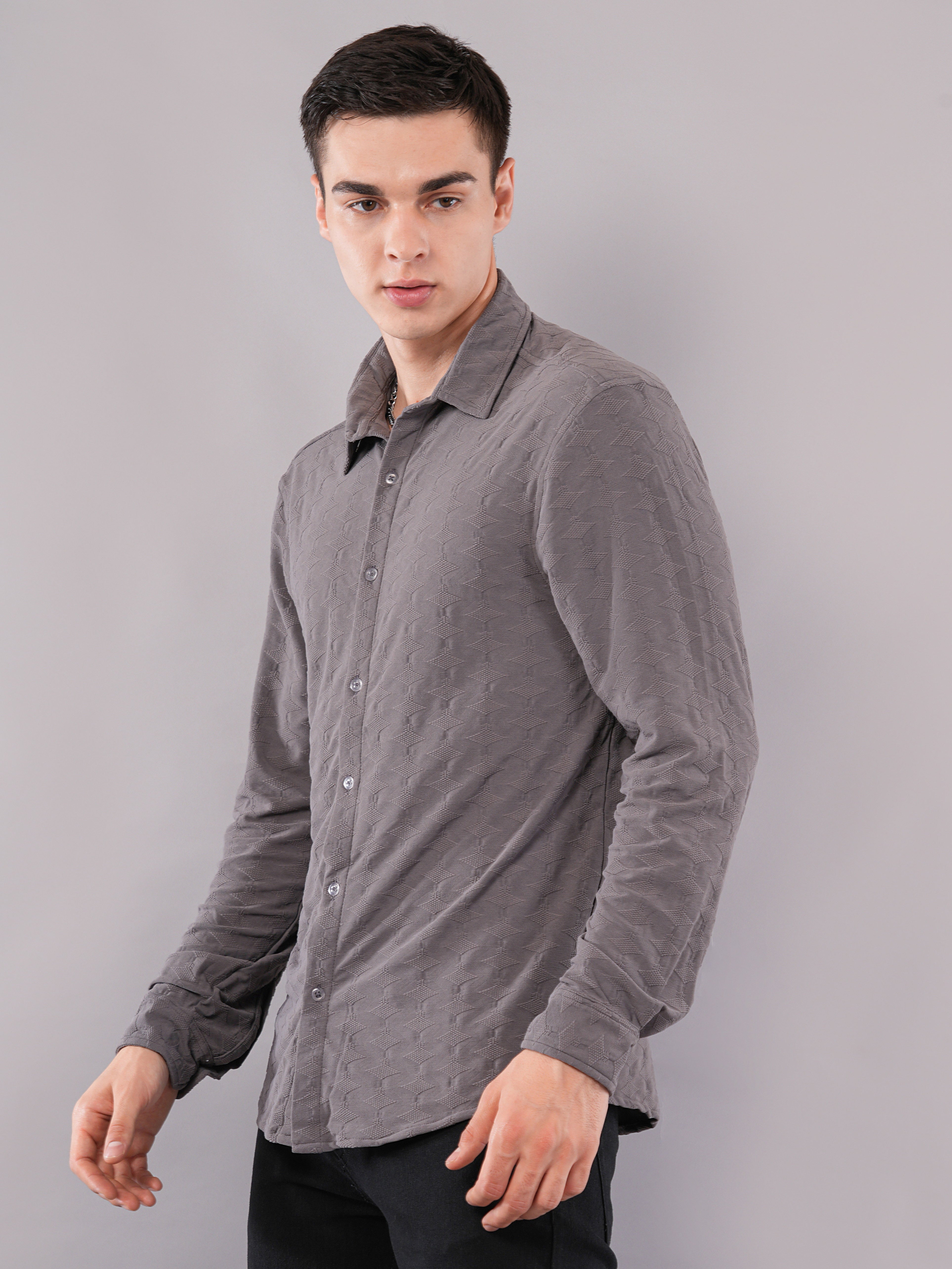Slate Grey Crinkle-Texture Shirt