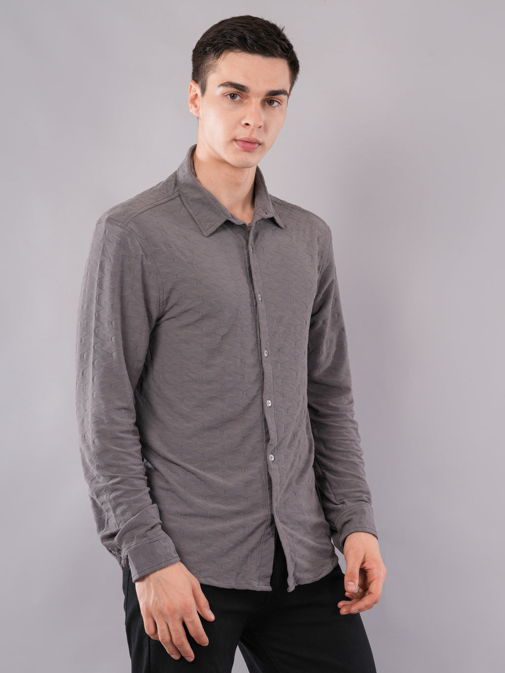 Slate Grey Crinkle-Texture Shirt