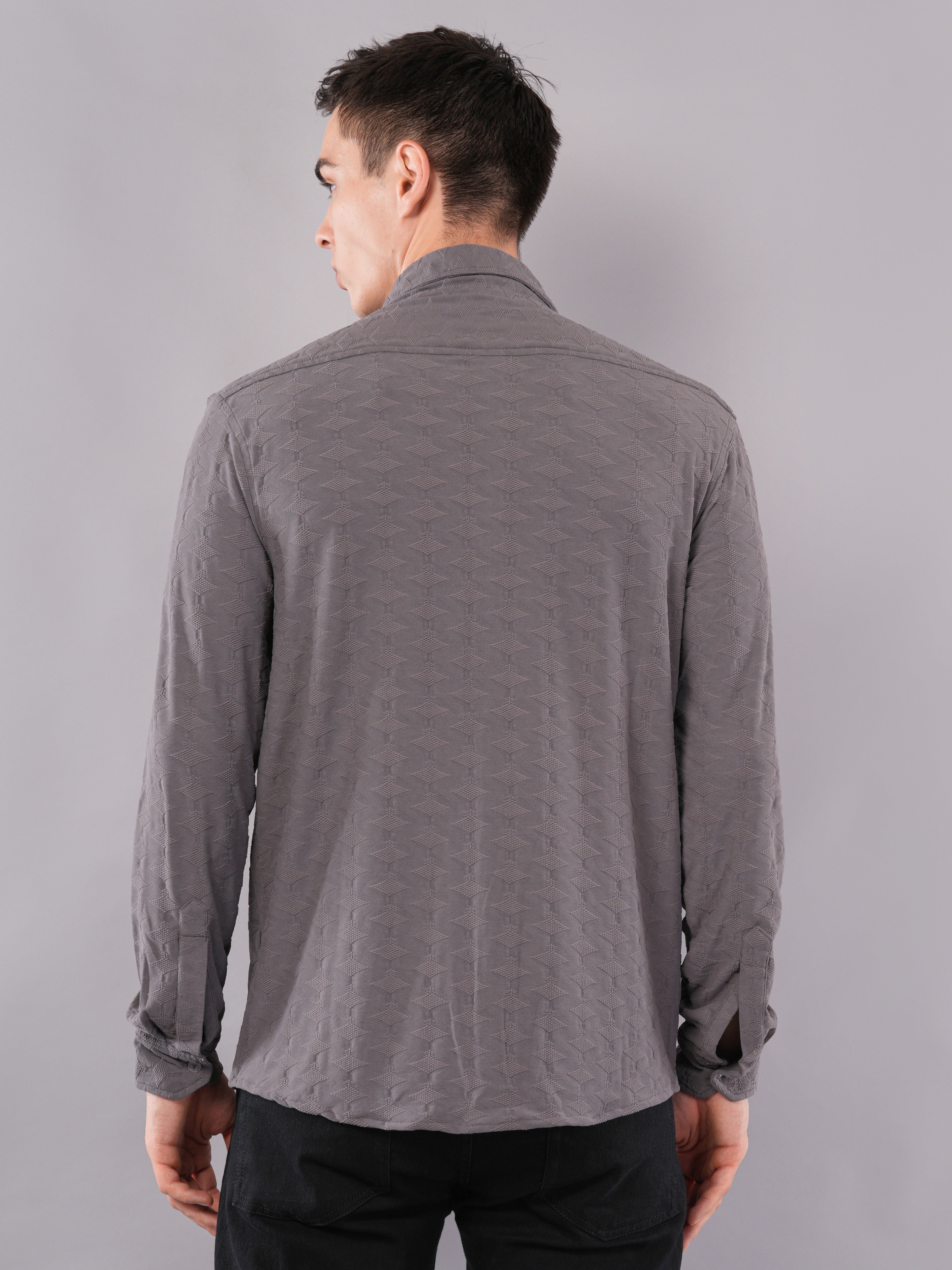 Slate Grey Crinkle-Texture Shirt