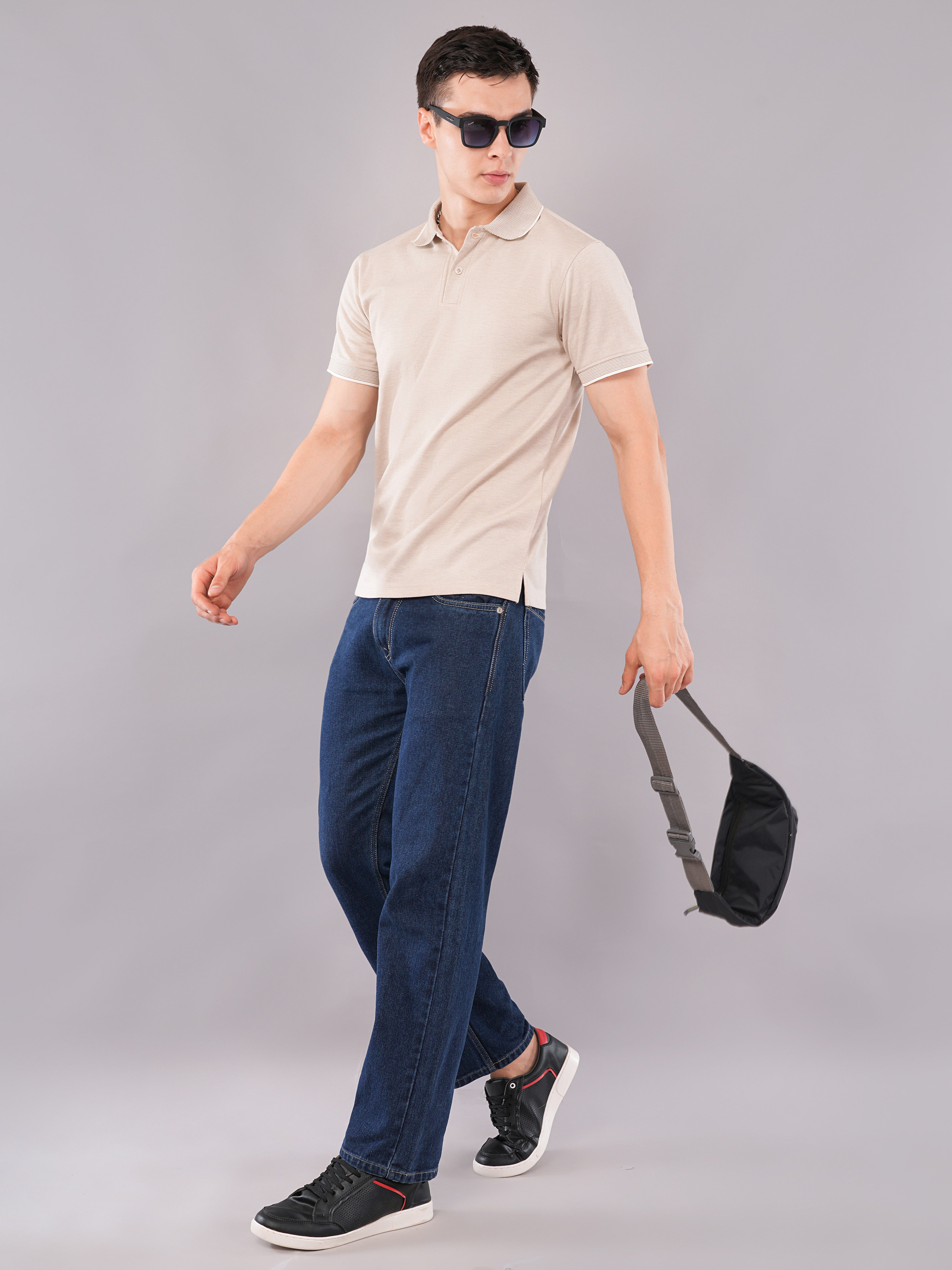 Stone Beige Contrast-Tip Polo T-Shirt
