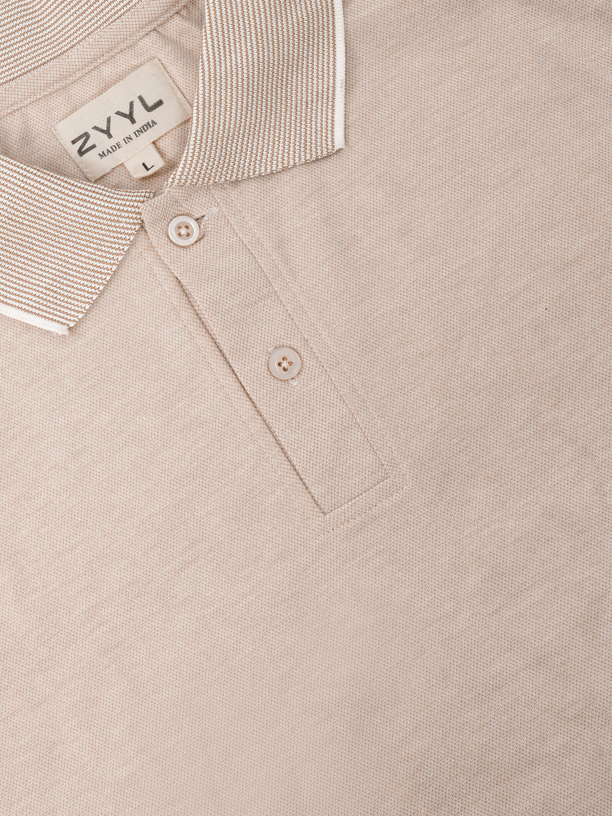 Stone Beige Contrast-Tip Polo T-Shirt