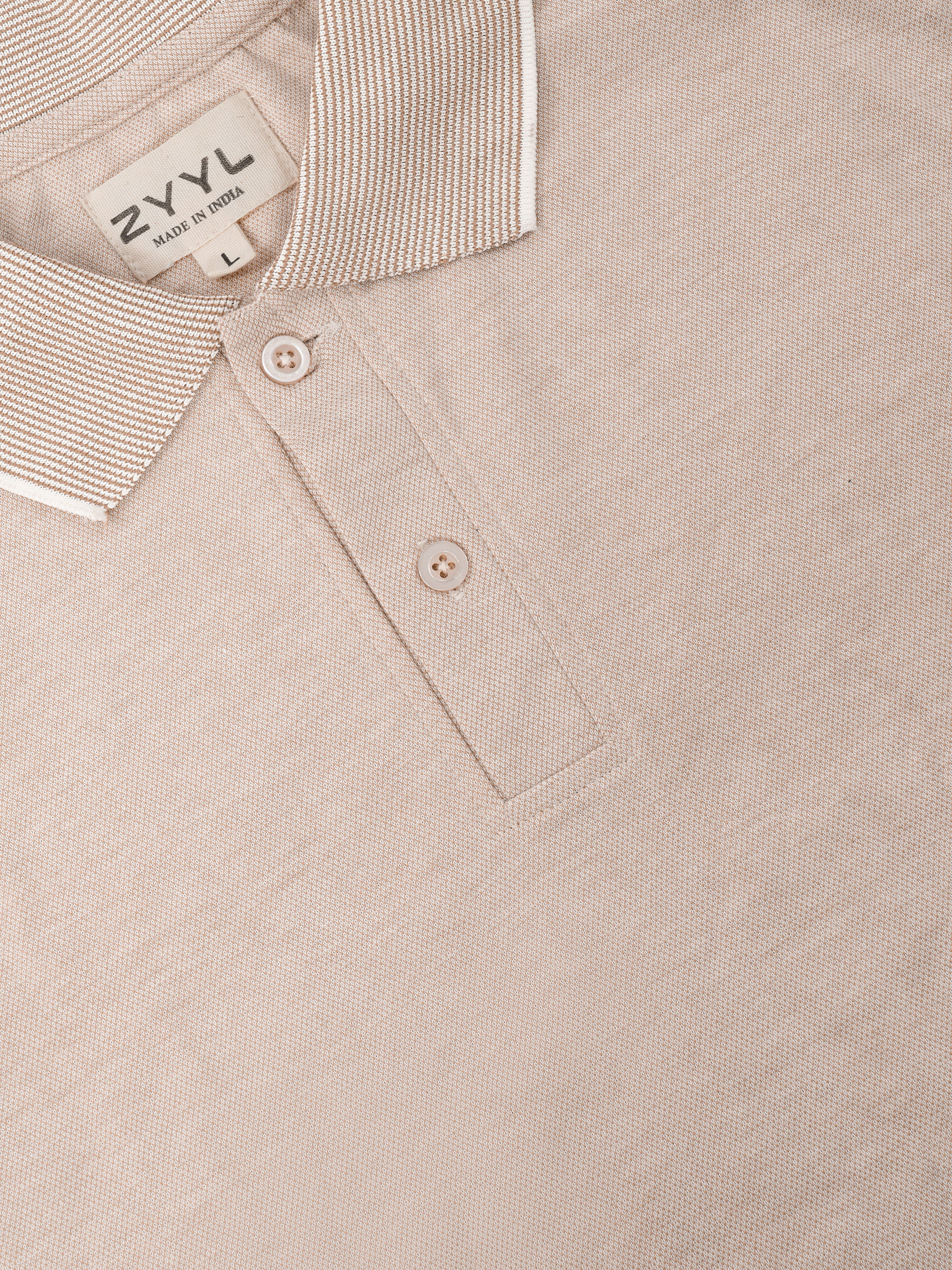 Stone Beige Contrast-Tip Polo T-Shirt