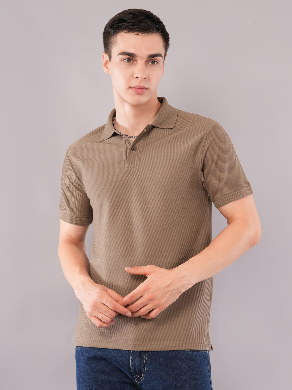 Taupe Fine-Texture Polo T-Shirt