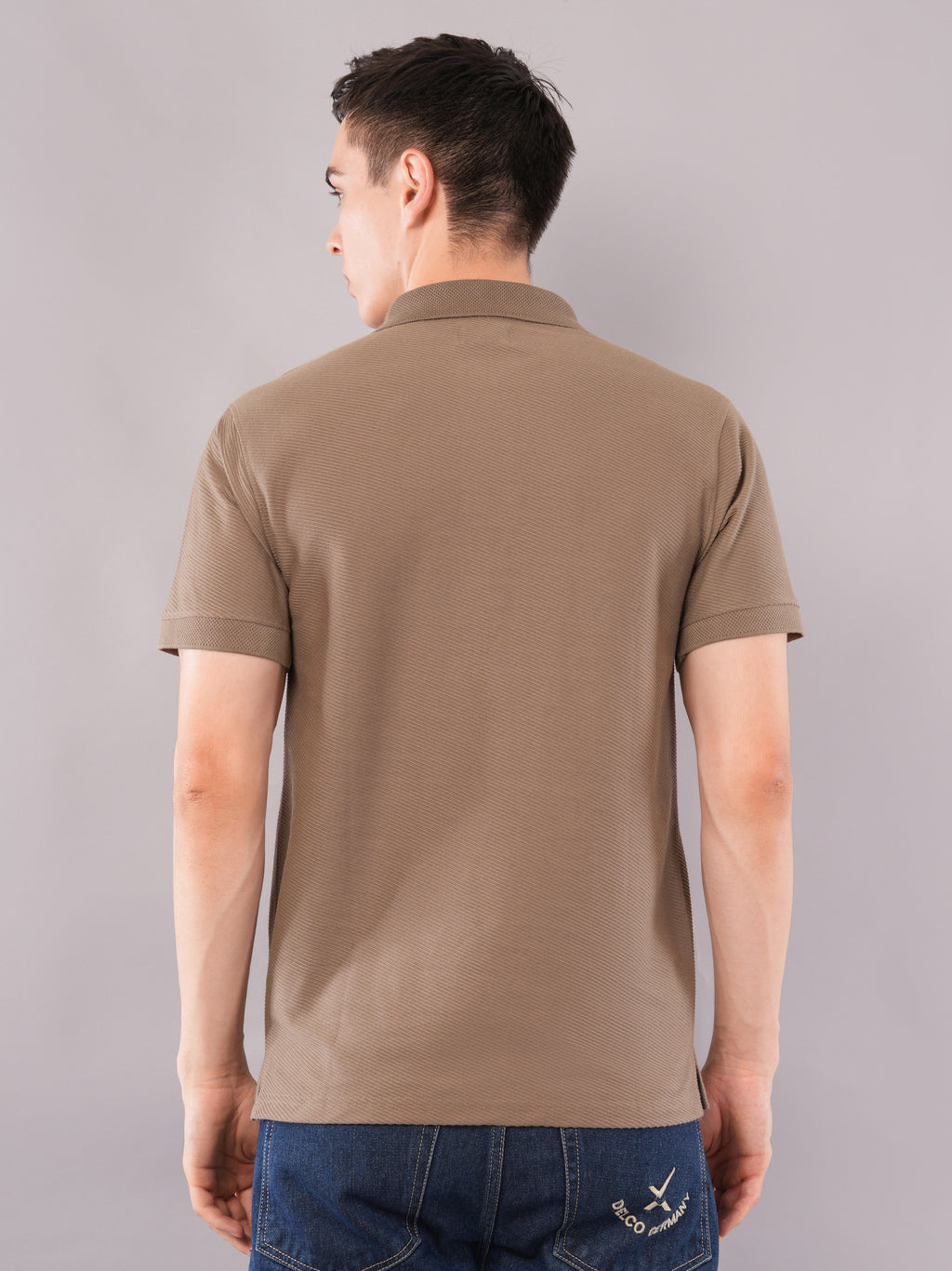 Taupe Fine-Texture Polo T-Shirt