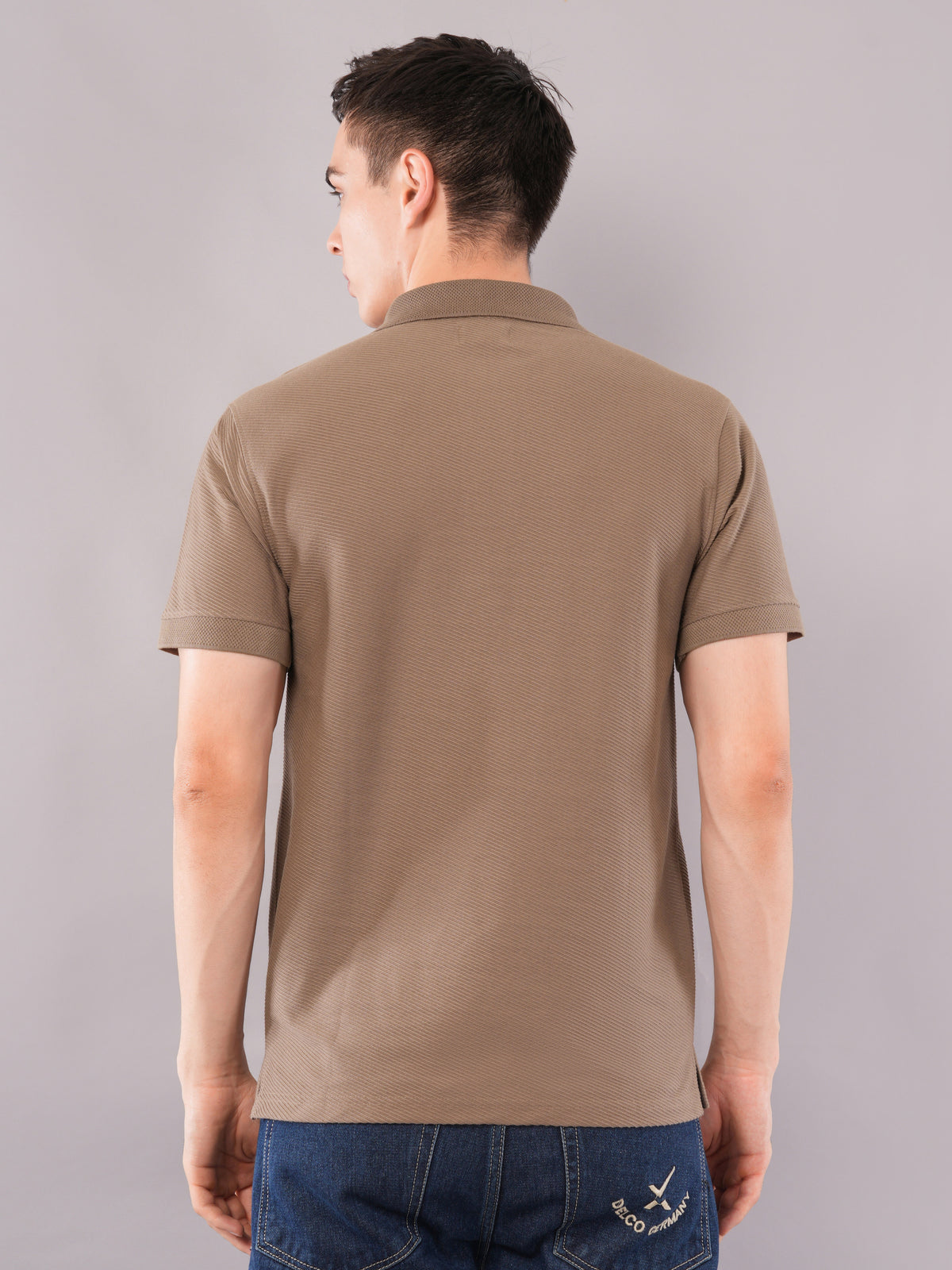 Taupe Fine-Texture Polo T-Shirt