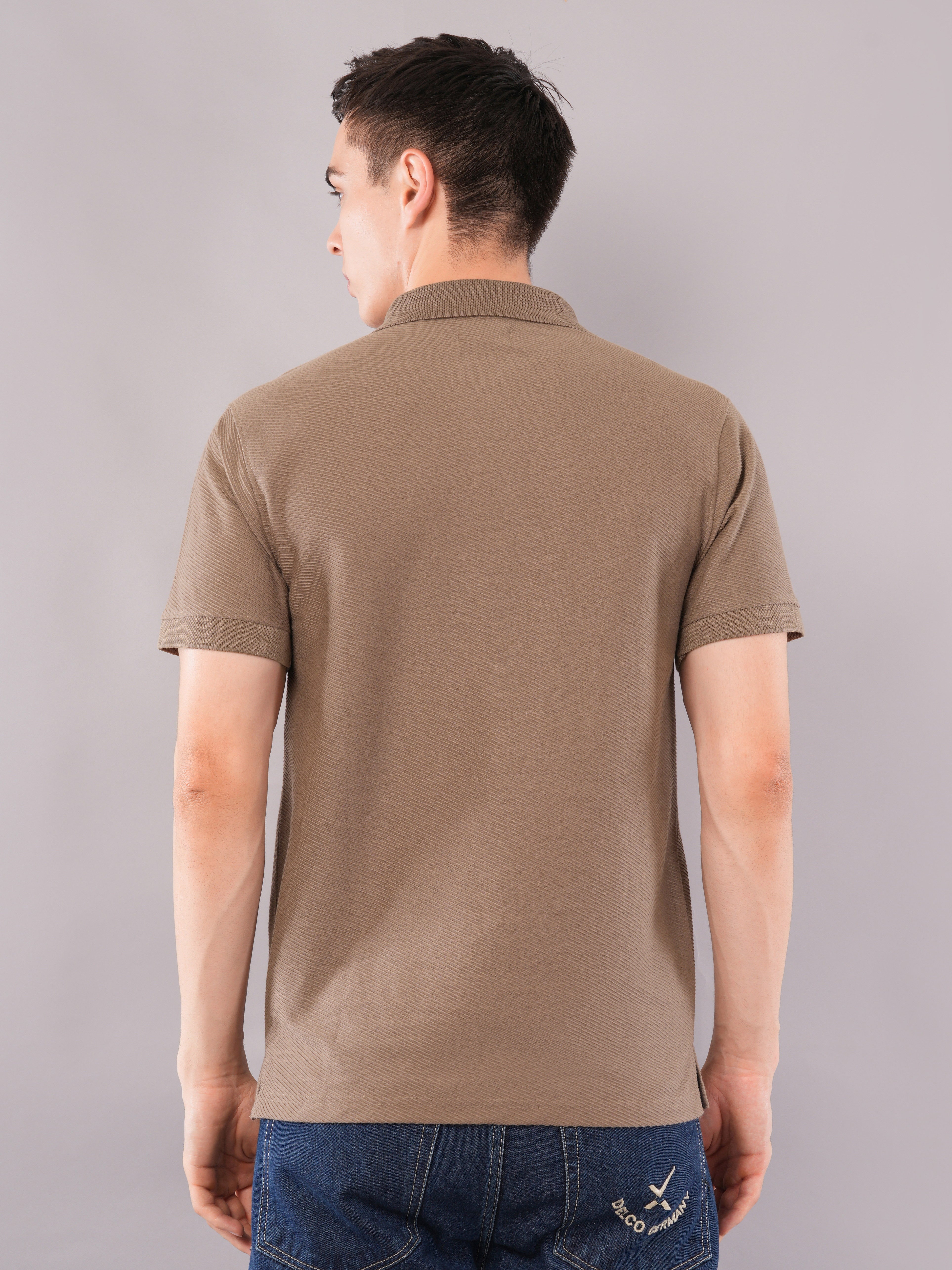 Taupe Fine-Texture Polo T-Shirt
