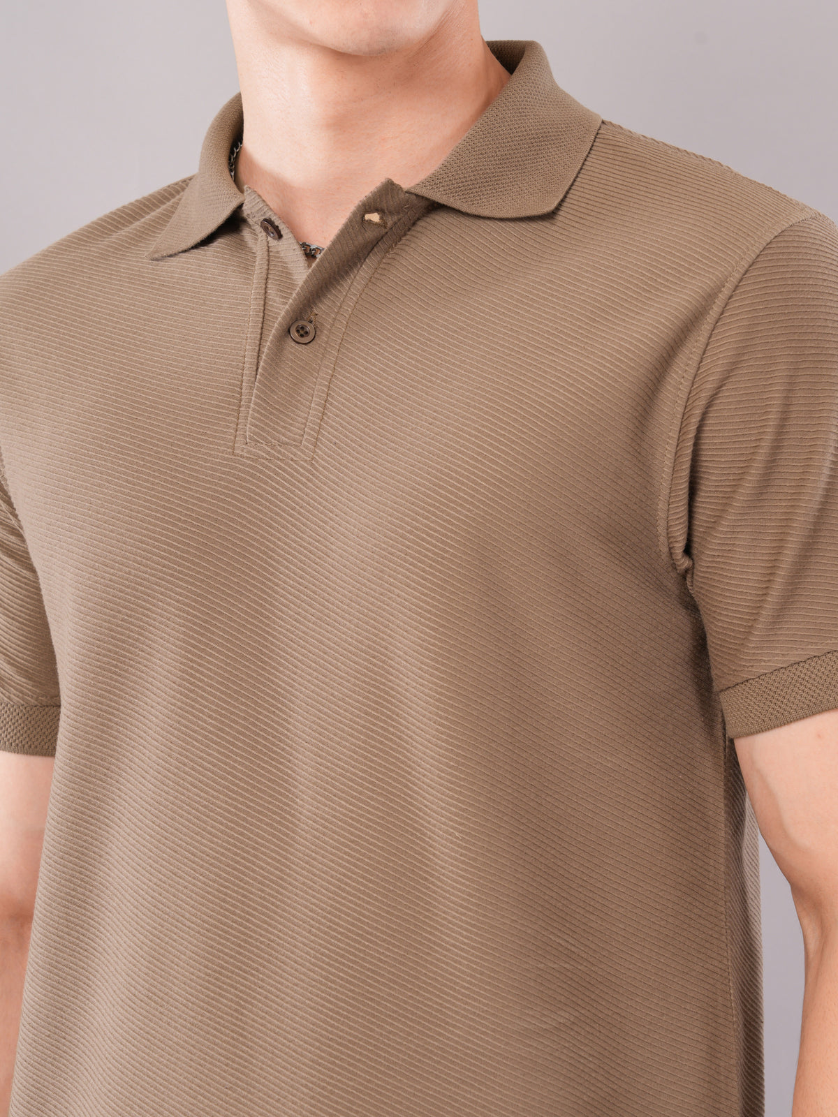 Taupe Fine-Texture Polo T-Shirt