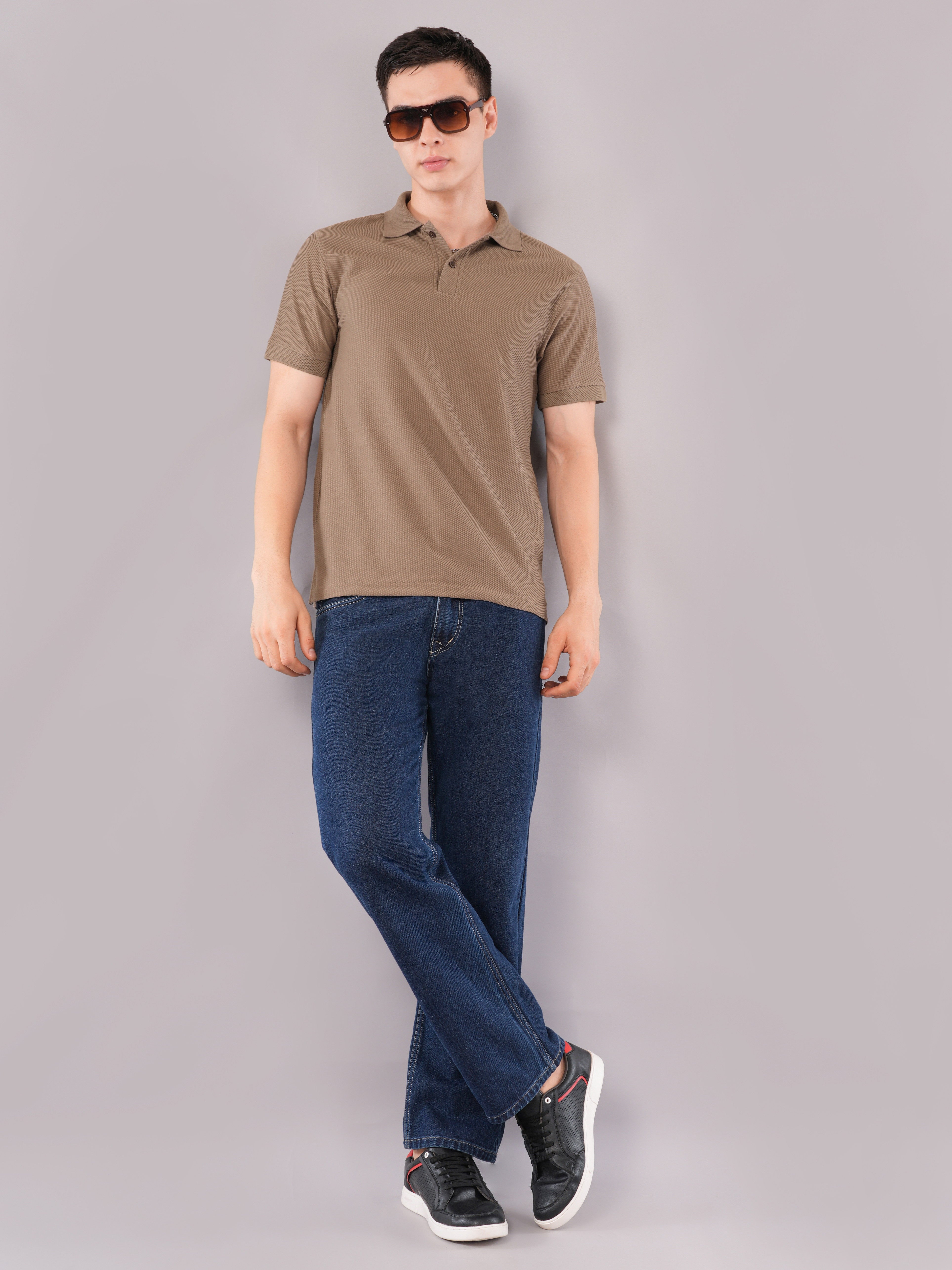 Taupe Fine-Texture Polo T-Shirt