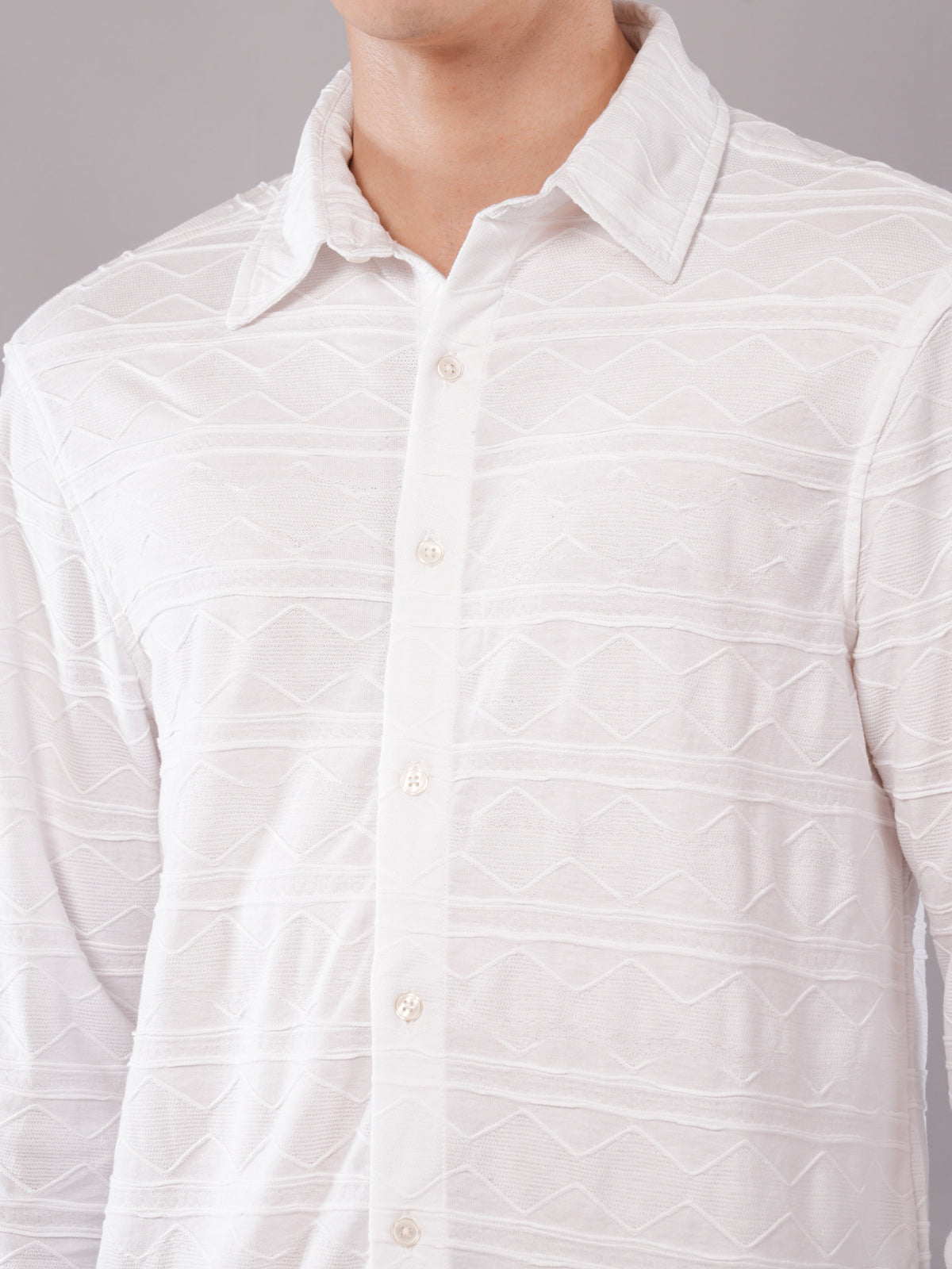White Geometric Jacquard Shirt