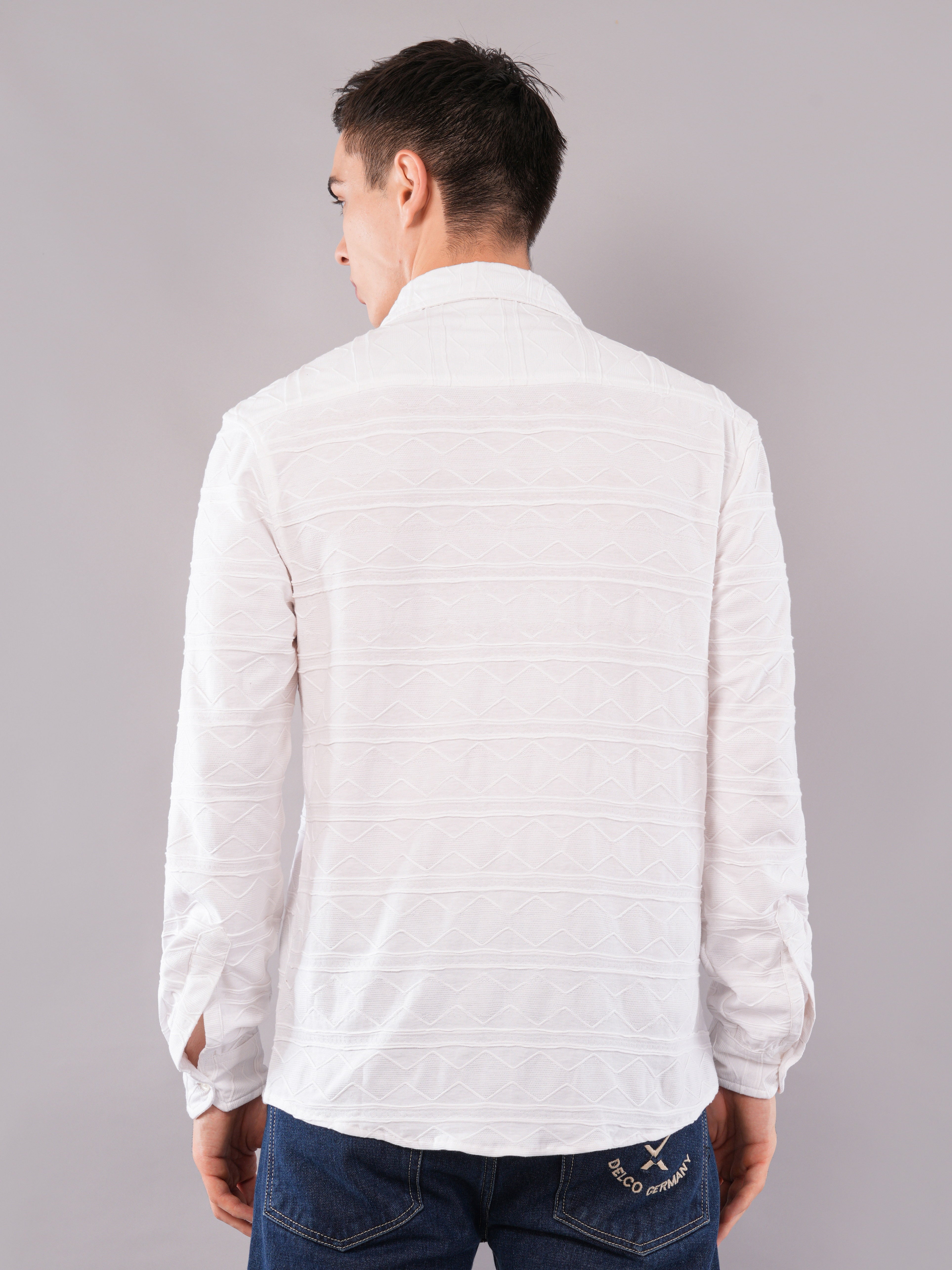 White Geometric Jacquard Shirt