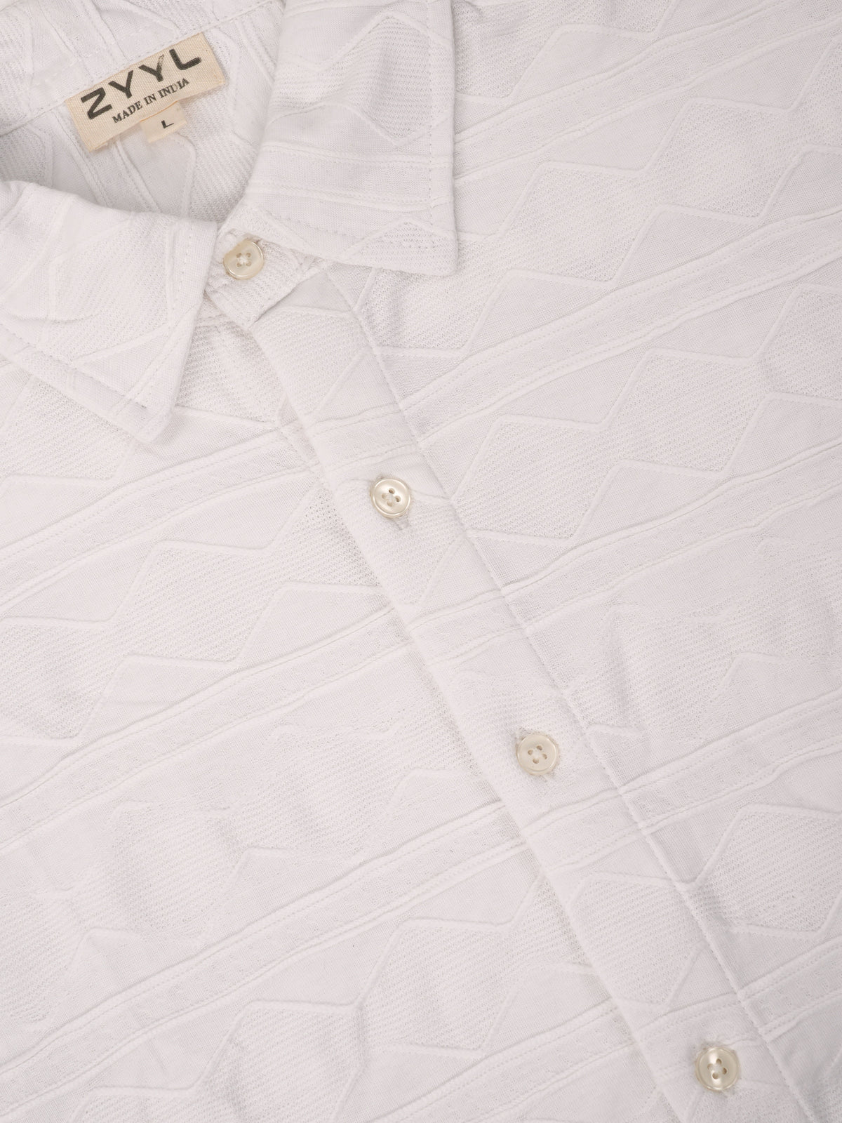 White Geometric Jacquard Shirt