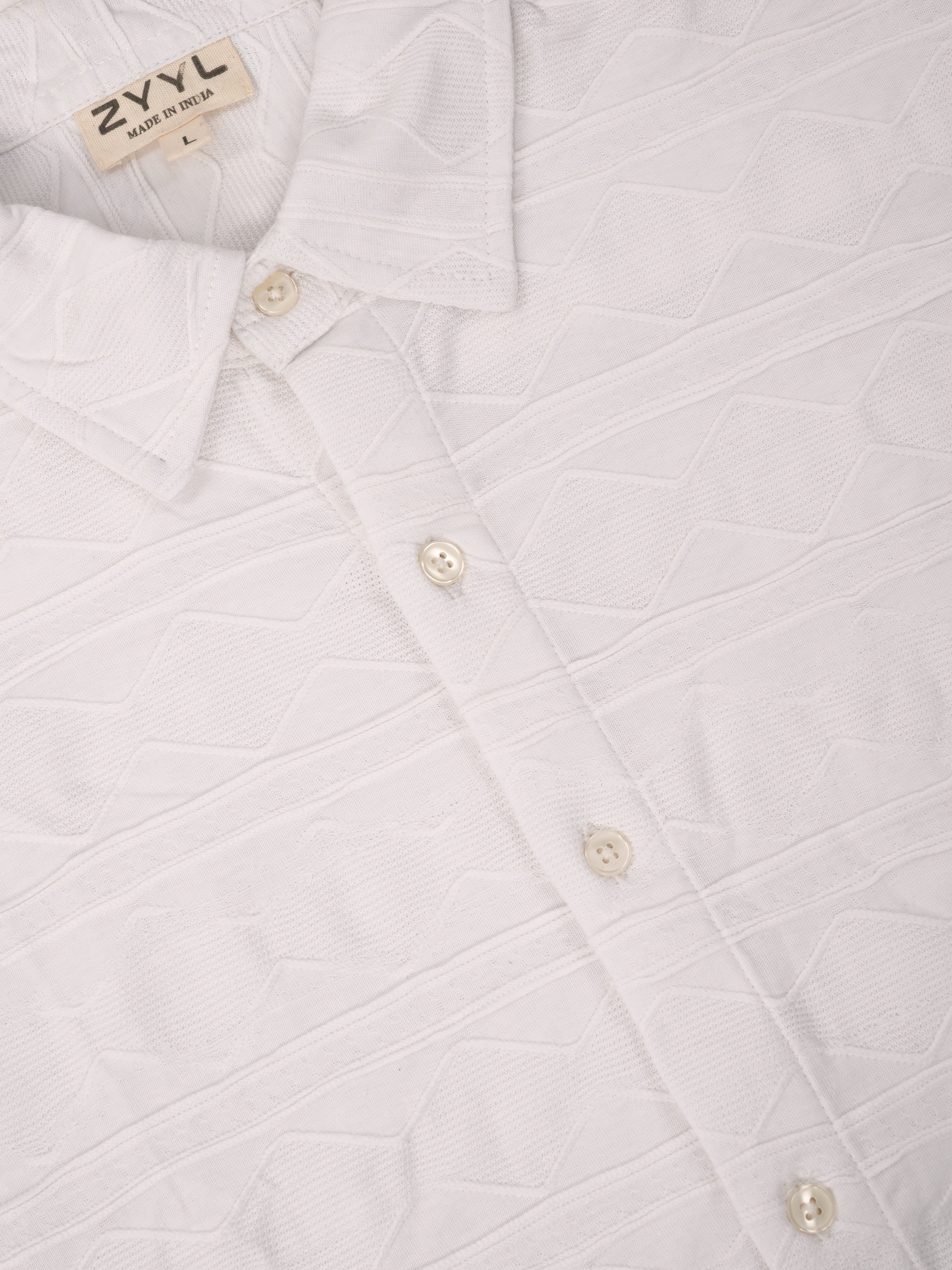 White Geometric Jacquard Shirt