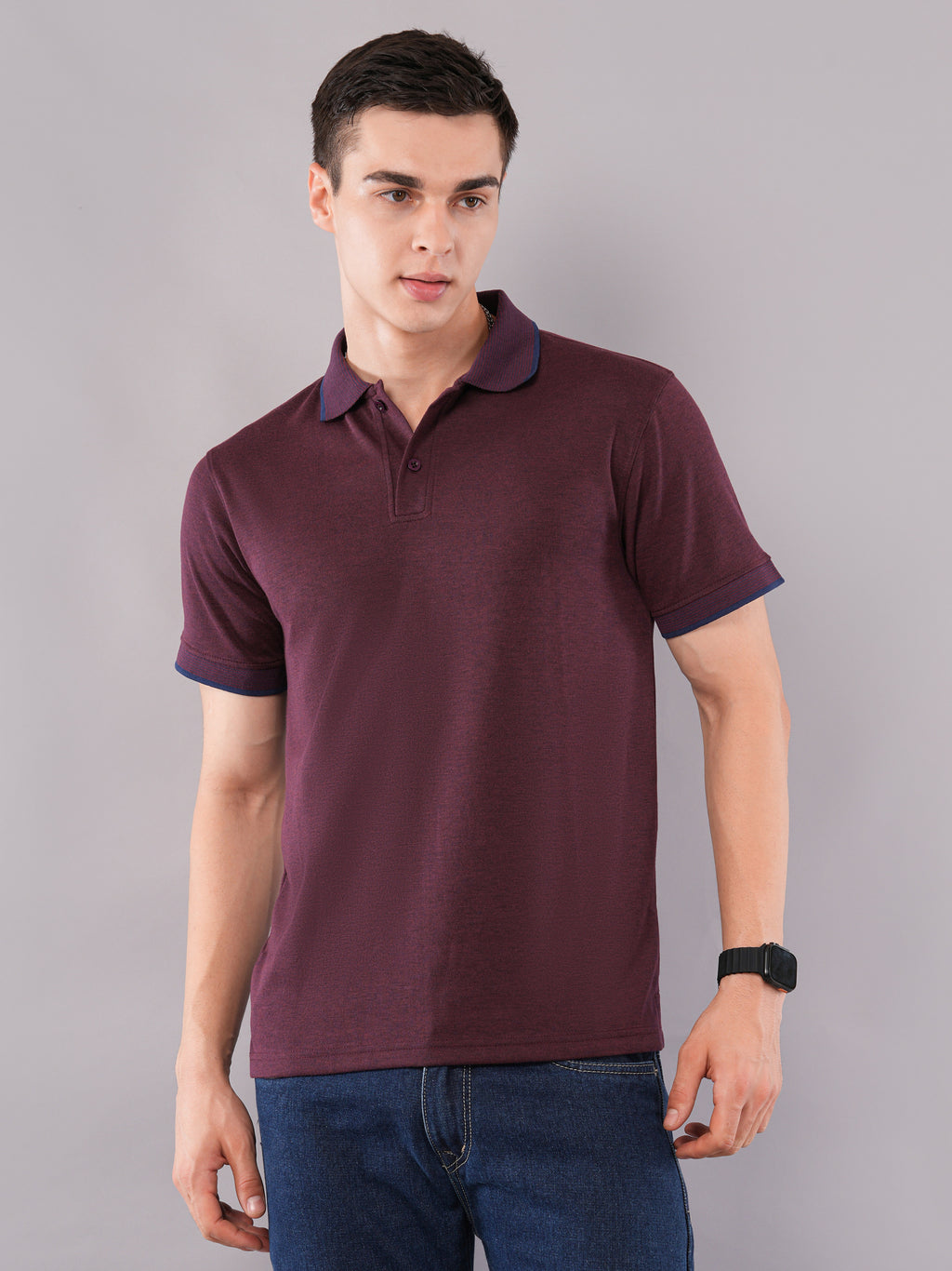 Wine Contrast-Tip Polo T-Shirt