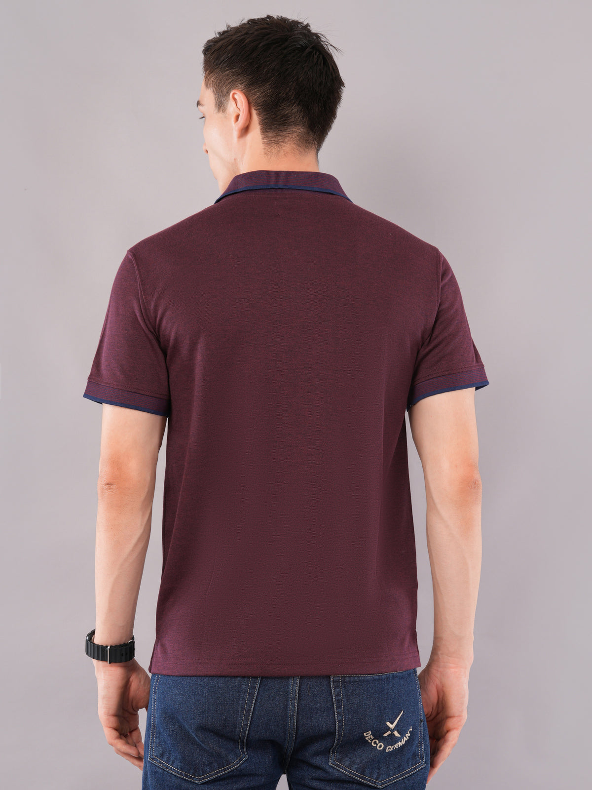 Wine Contrast-Tip Polo T-Shirt