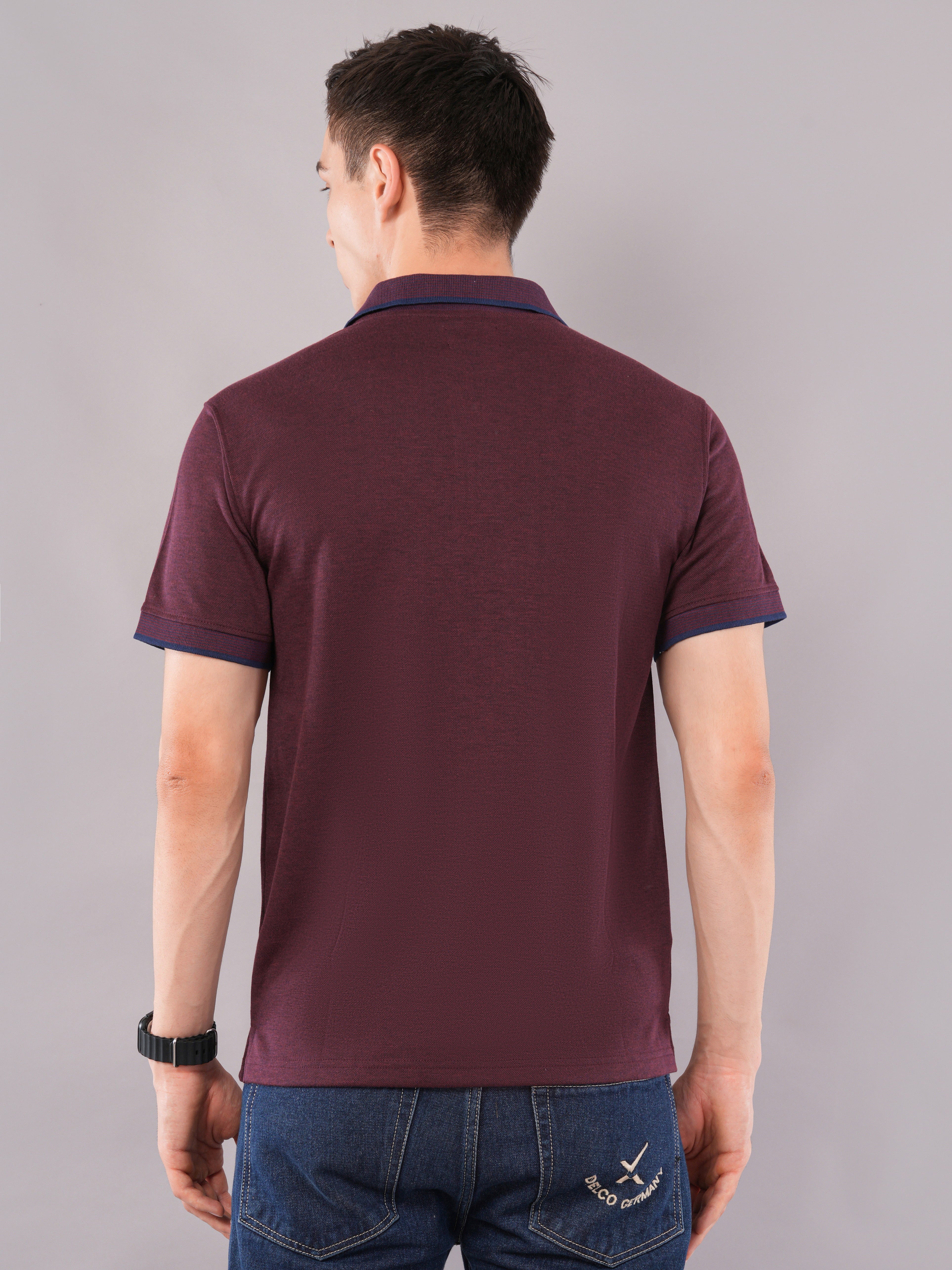 Wine Contrast-Tip Polo T-Shirt