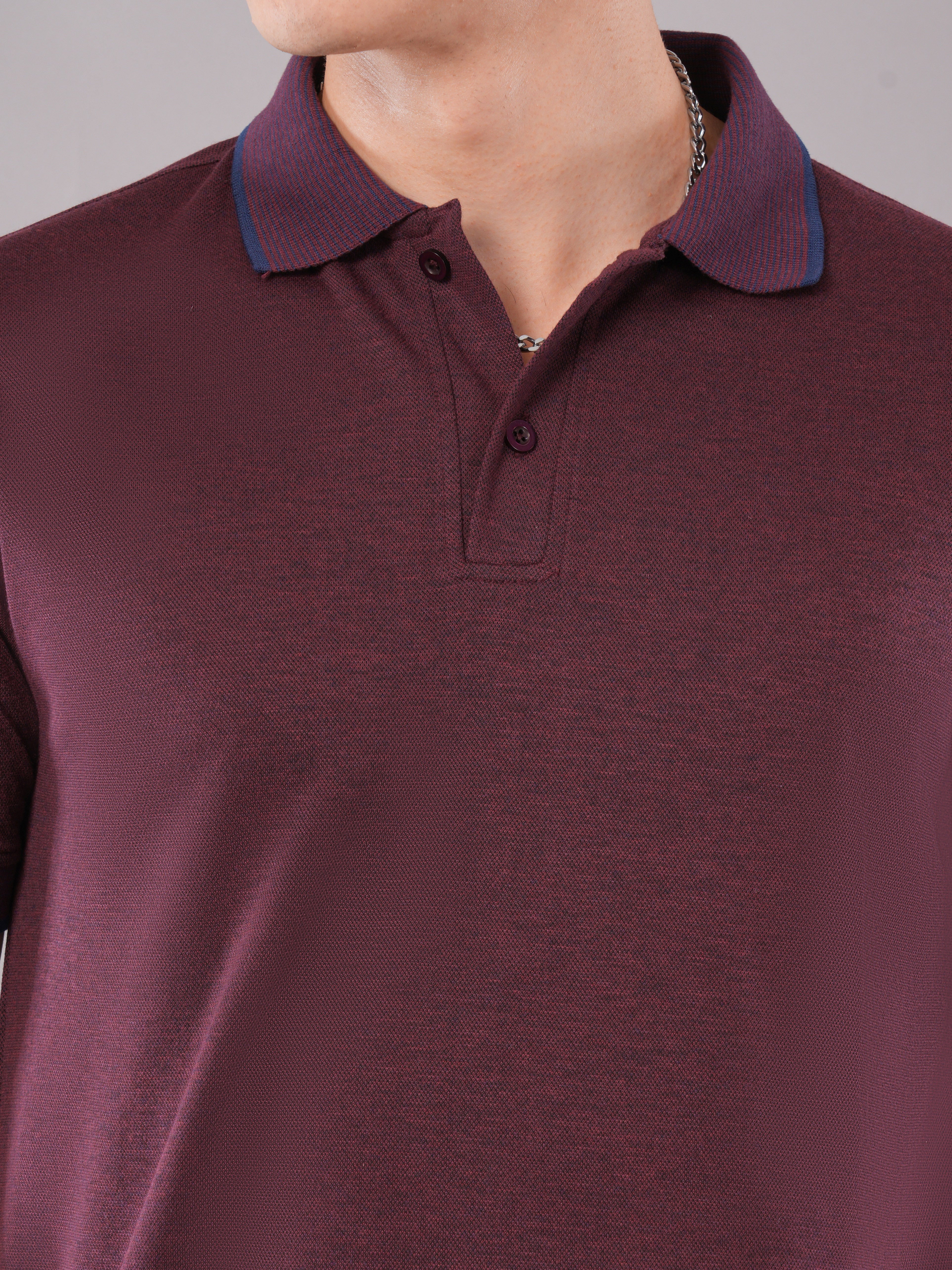 Wine Contrast-Tip Polo T-Shirt