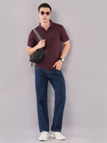 Wine Contrast-Tip Polo T-Shirt