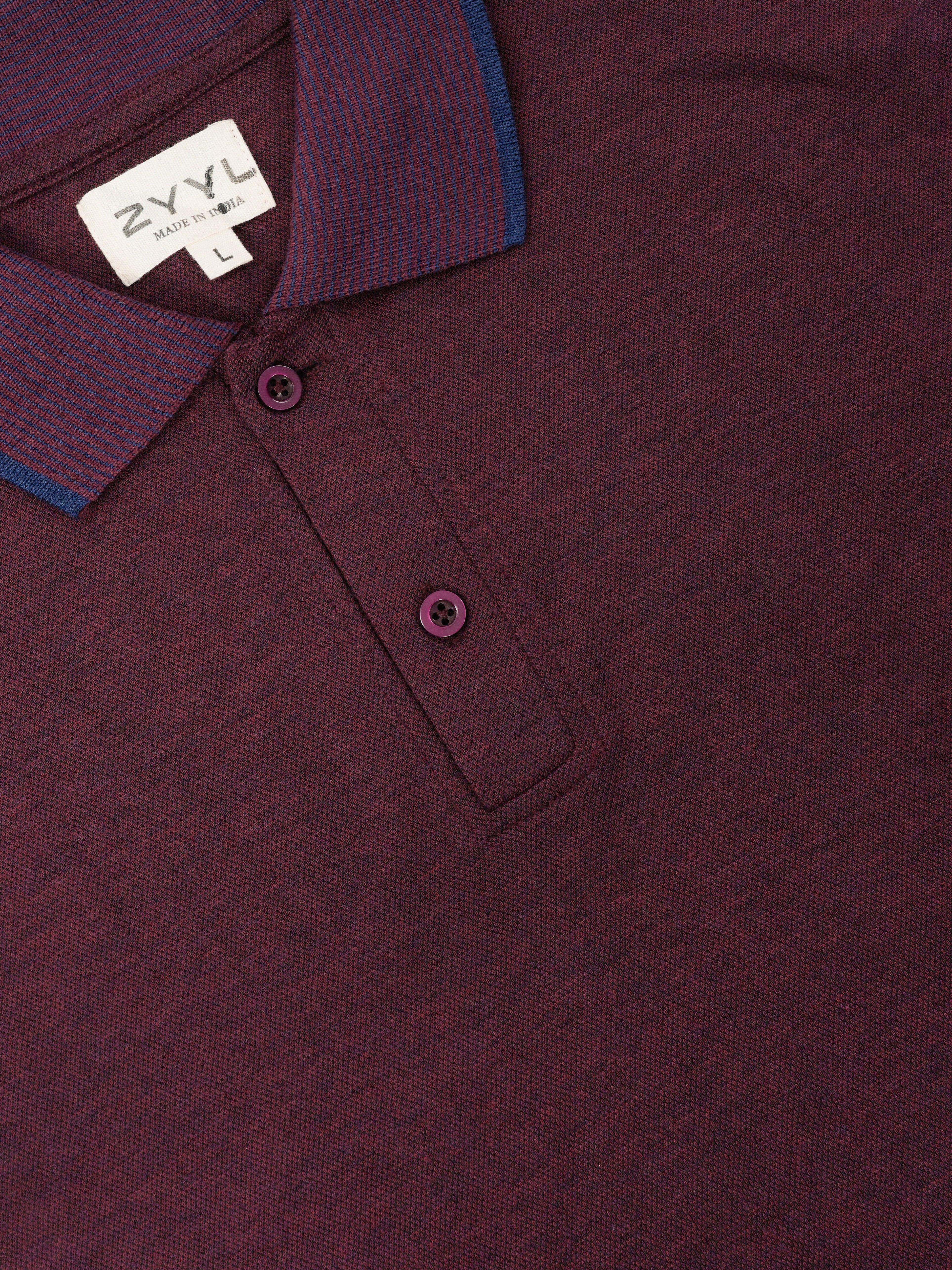 Wine Contrast-Tip Polo T-Shirt